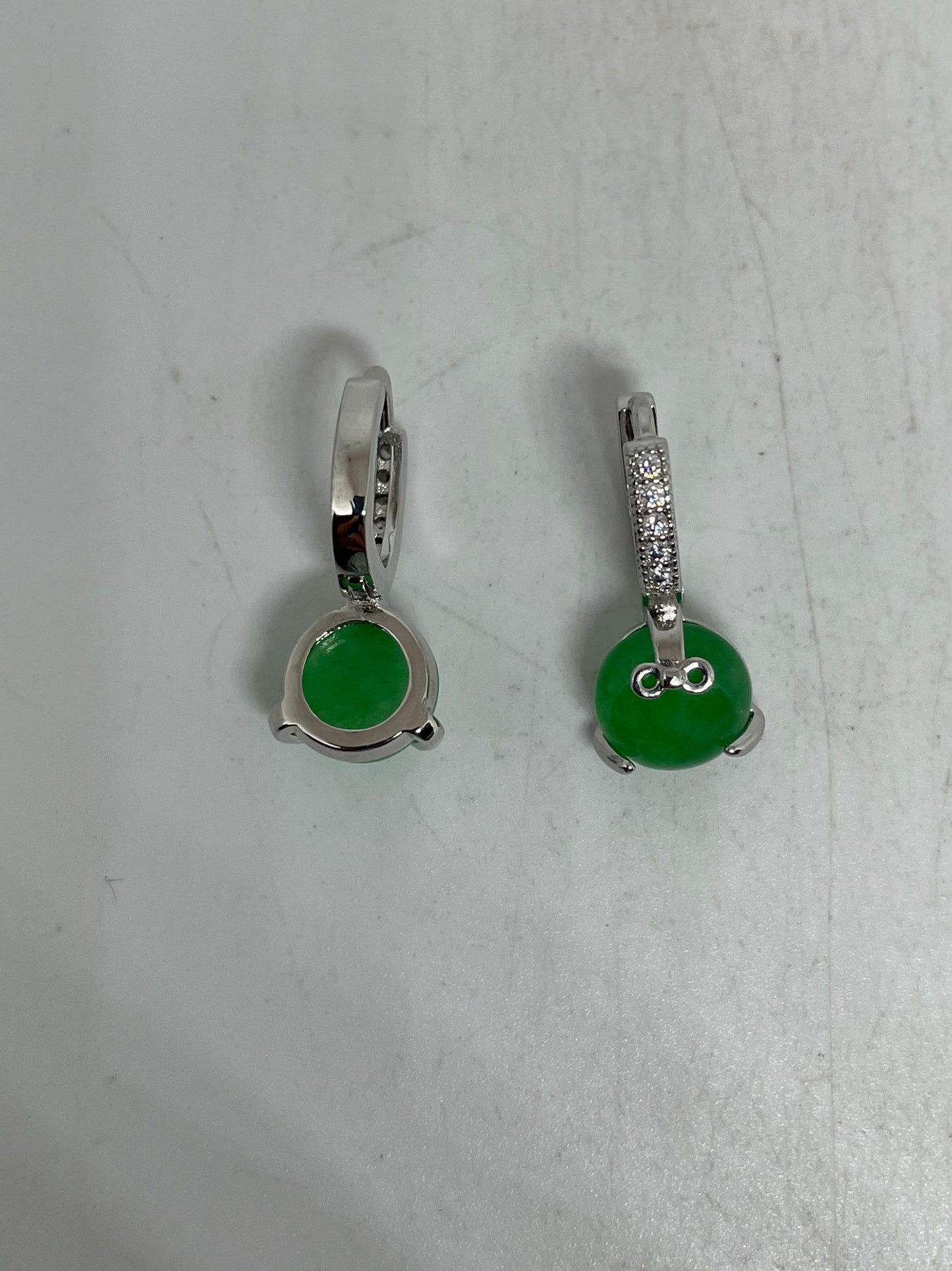 Vintage Fun Green Jade Gemstone Rhodium Bronze Earrings