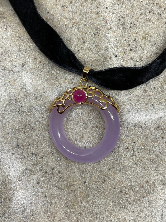 Vintage Lavender Jade Choker Silver Finish Necklace Pendant