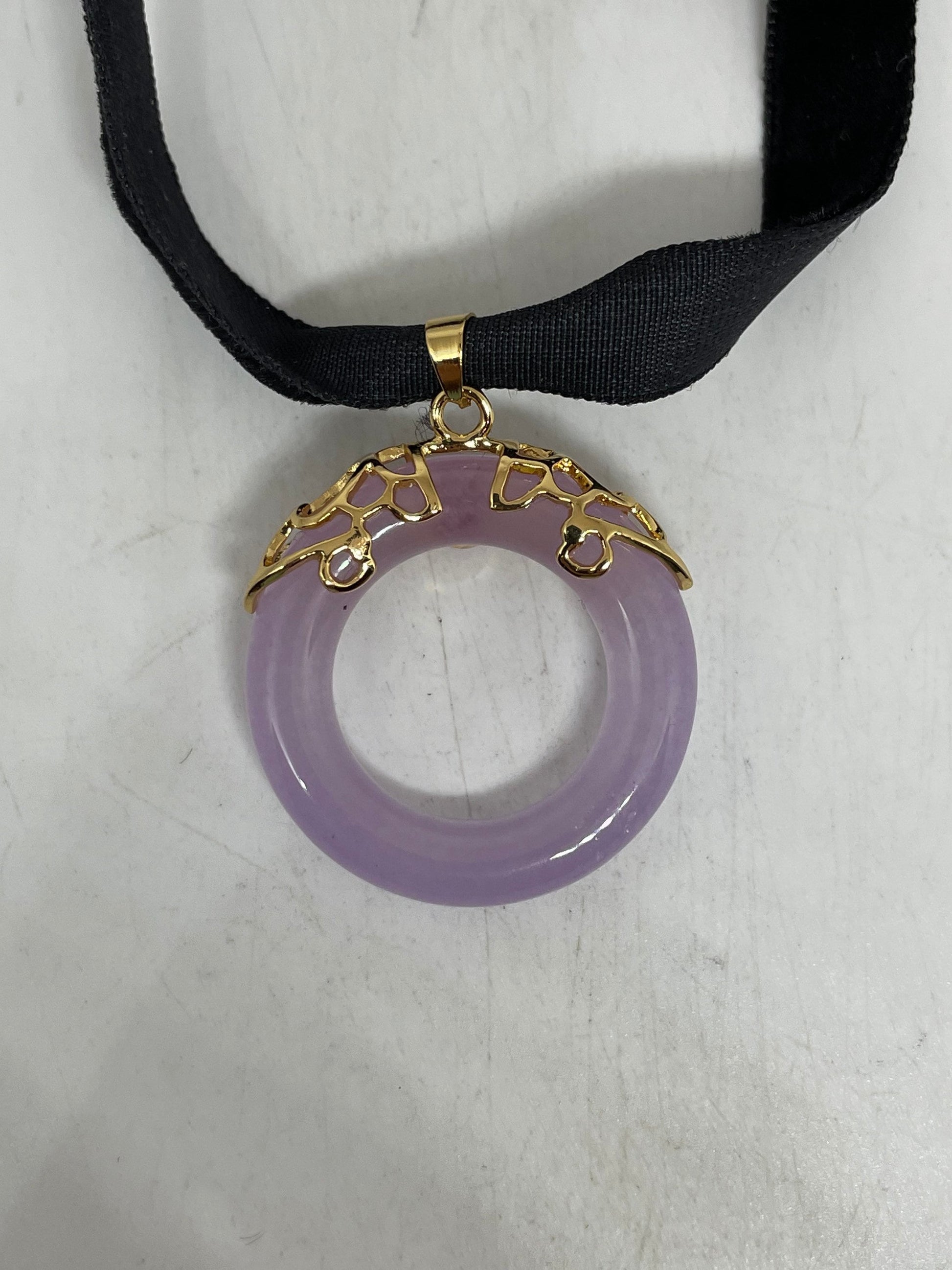 Vintage Lavender Jade Choker Silver Finish Necklace Pendant