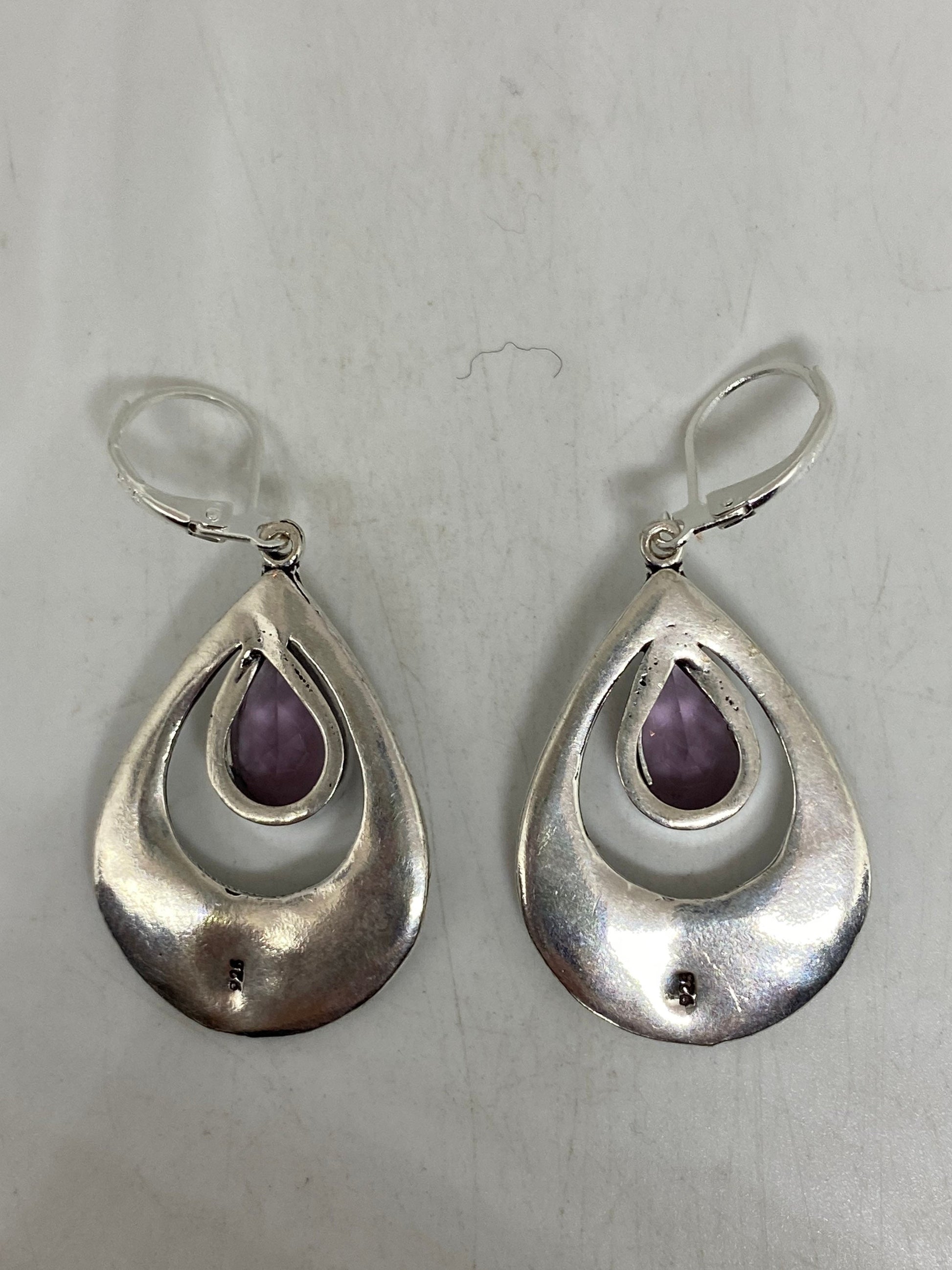 Vintage Purple Amethyst Earrings 925 Sterling Silver Leverback