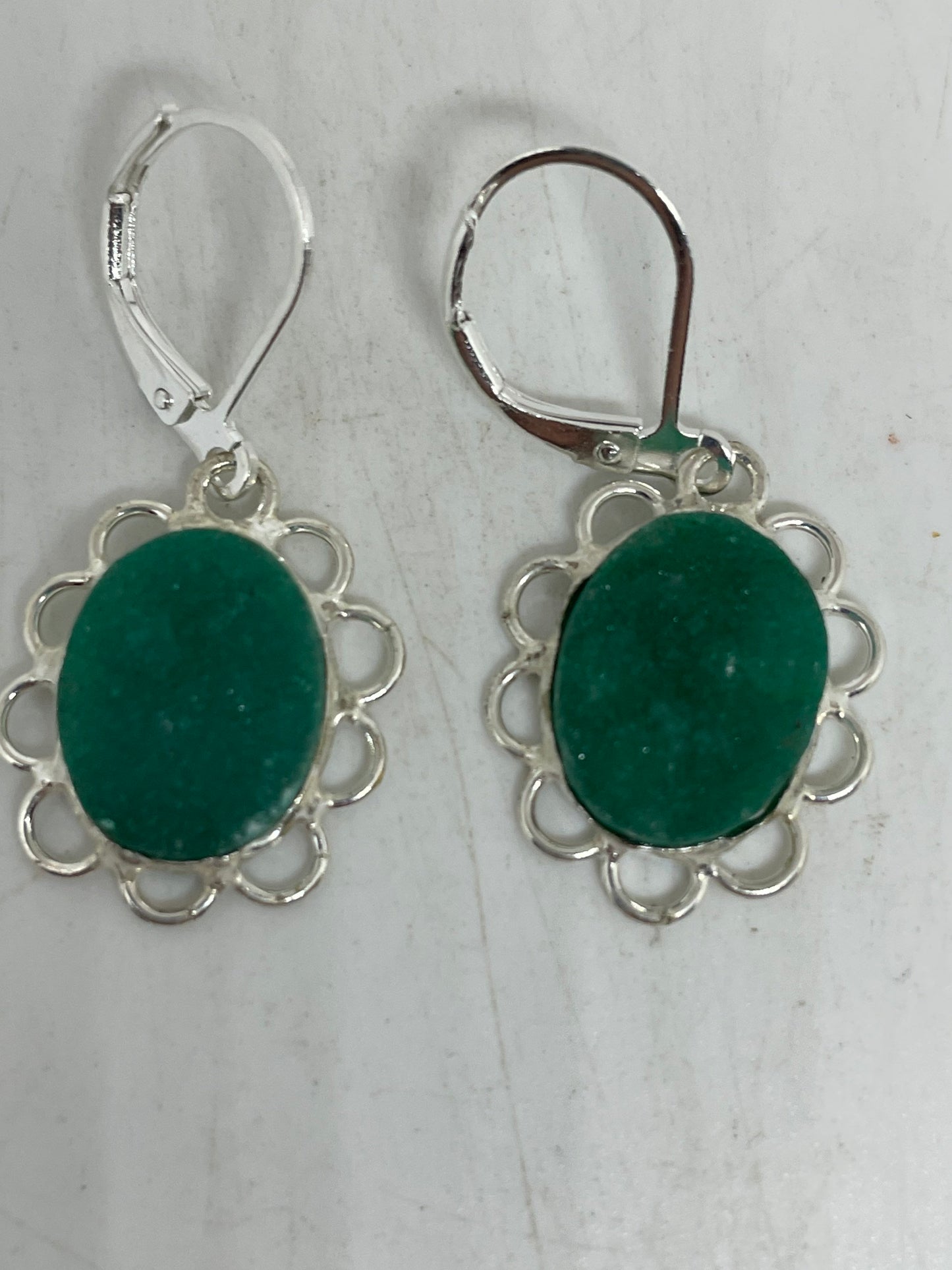 Vintage 925 Sterling Silver Chrome Diopside Druzy Chandelier Earrings