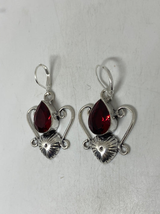 Vintage Genuine Garnet Sterling Silver Dangle Earrings