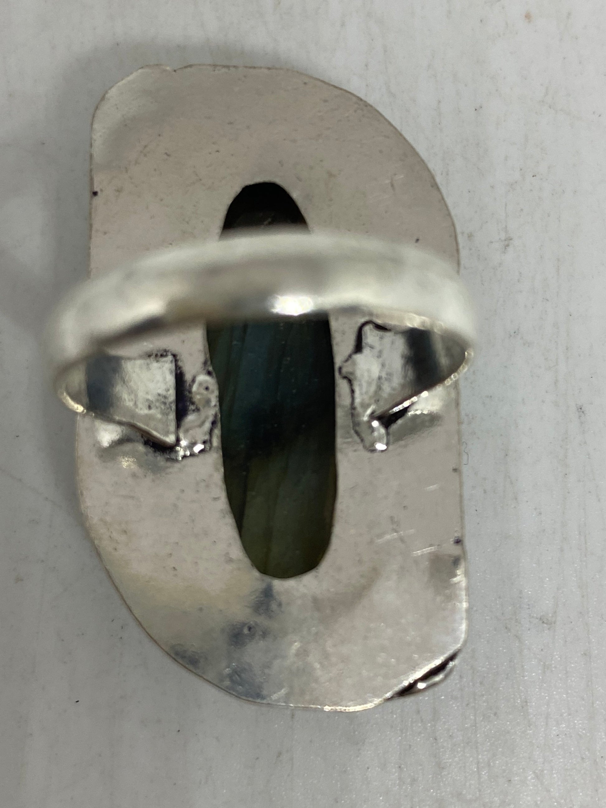 Vintage Large Blue Green Labradorite Stone Silver Ring