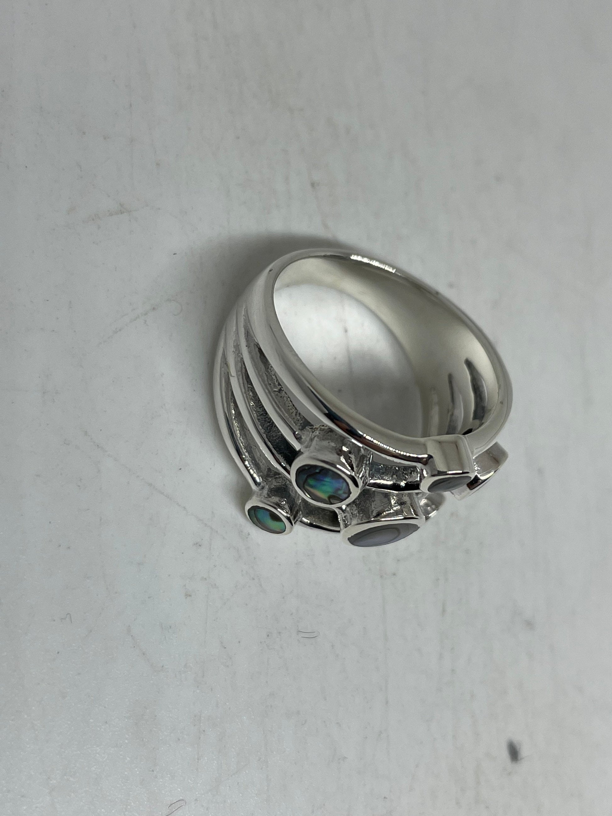 Antique Abalone Filigree Sterling Silver Ring