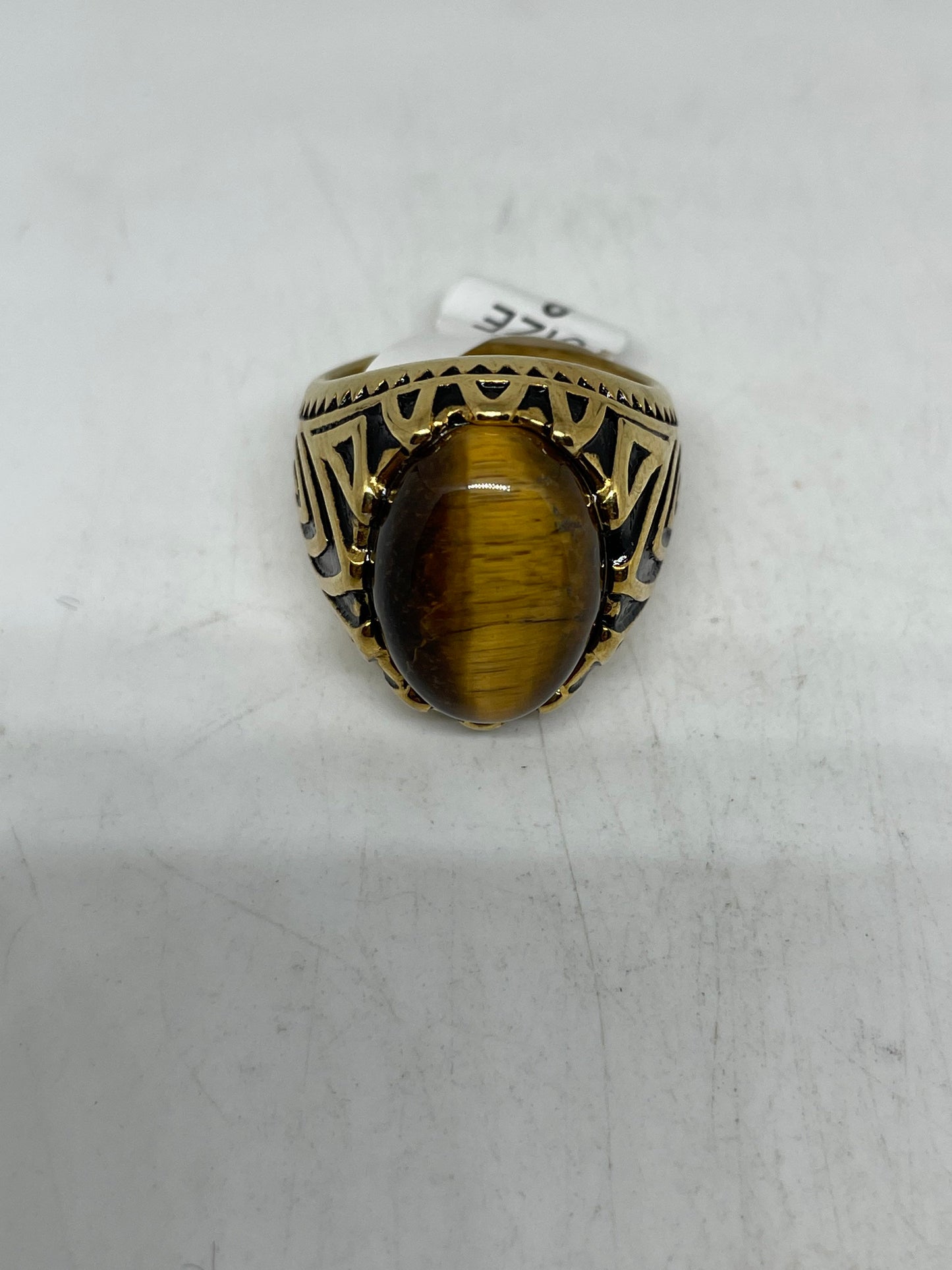 Vintage Gothic Gold Finished Stainless Steel Genuine Tigers Eye Mens Ring