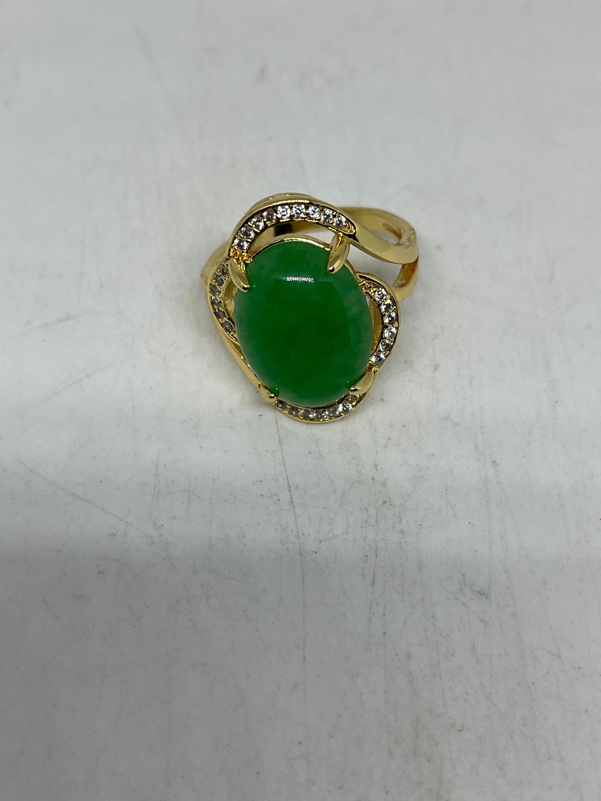 Vintage Lucky Green Nephrite Jade Golden Ring