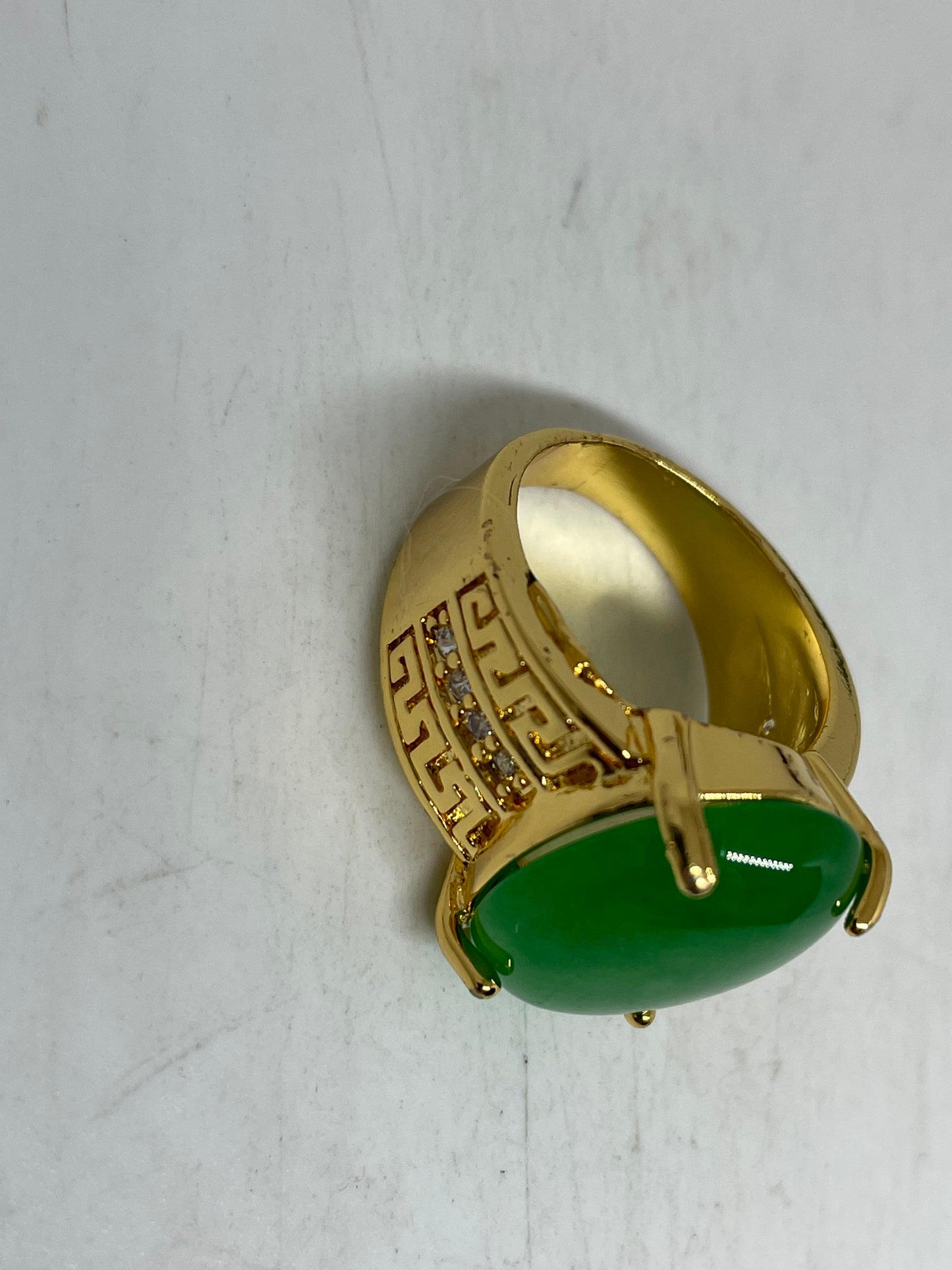 Vintage Lucky Green Nephrite Jade Golden Ring