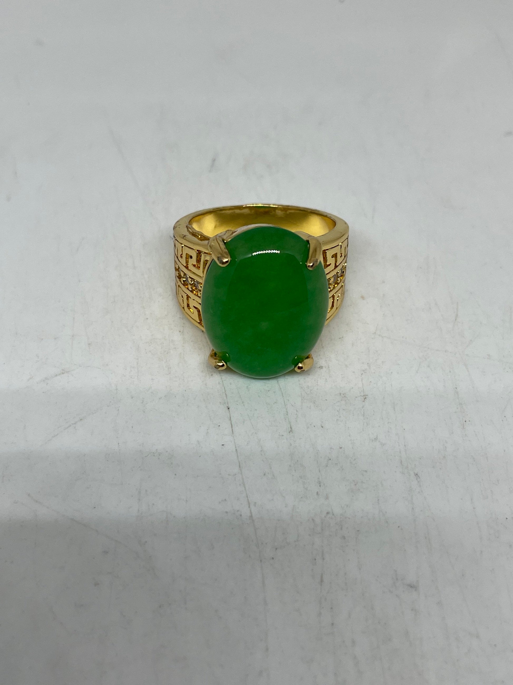 Vintage Lucky Green Nephrite Jade Golden Ring