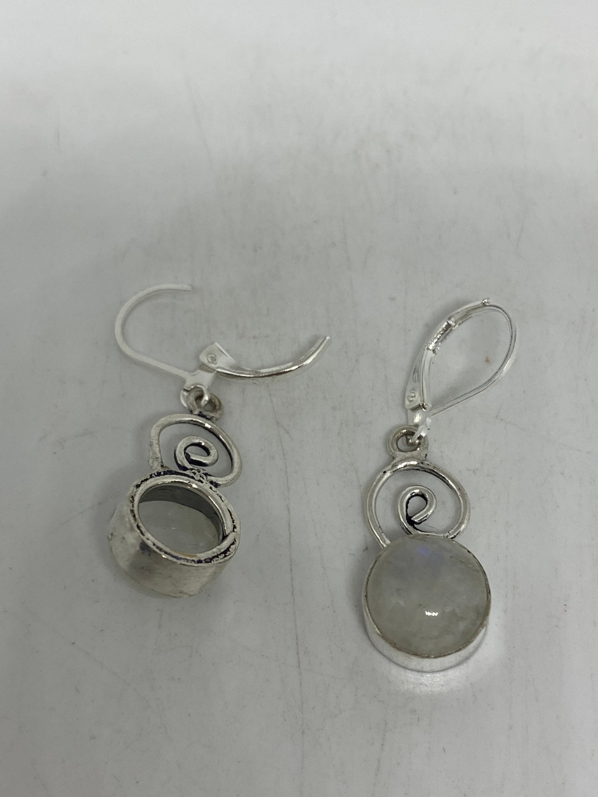 Vintage Rainbow Moonstone Sterling Silver Lever Back Dangle Earrings