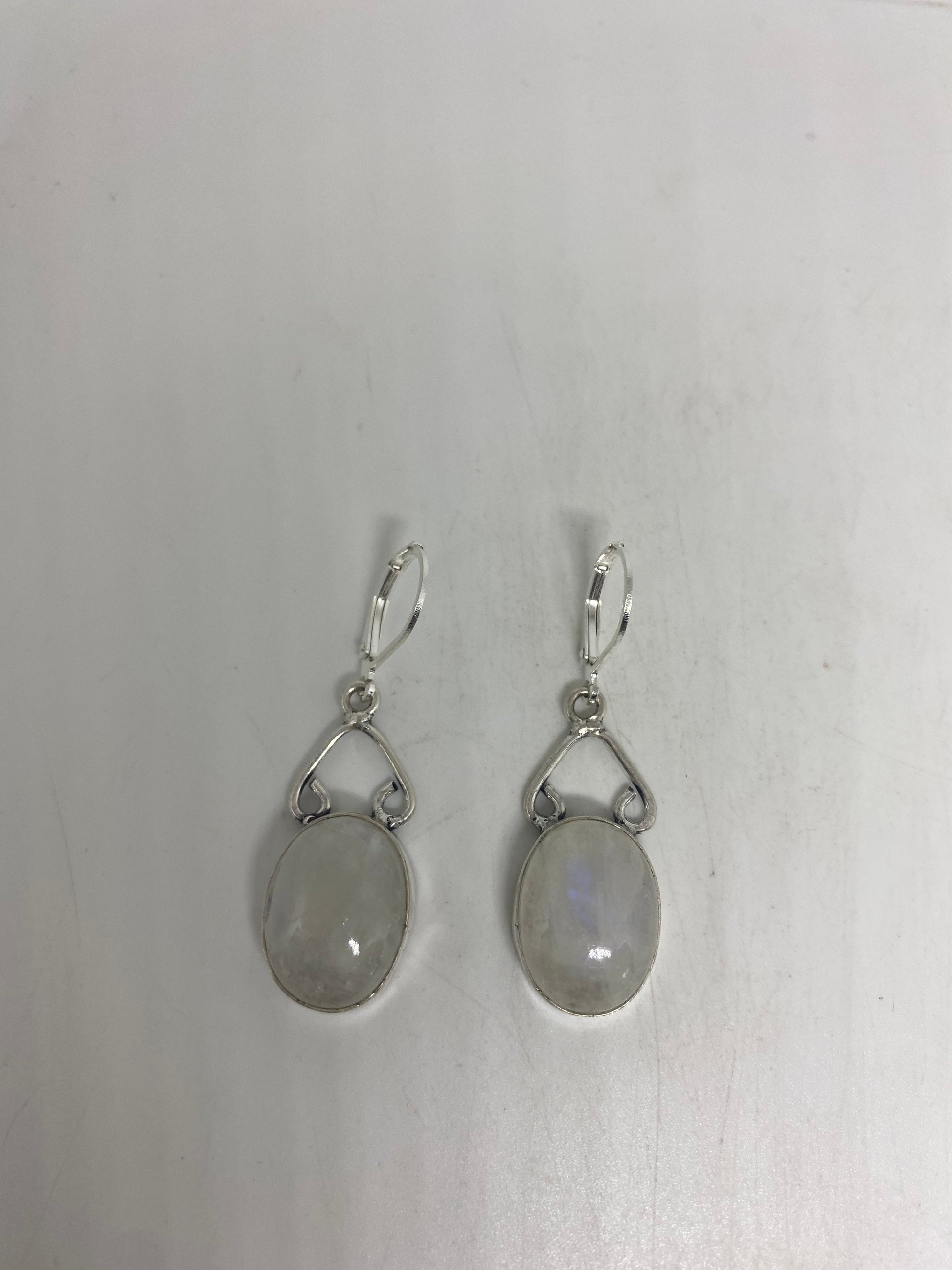 Vintage Rainbow Moonstone Sterling Silver Lever Back Dangle Earrings