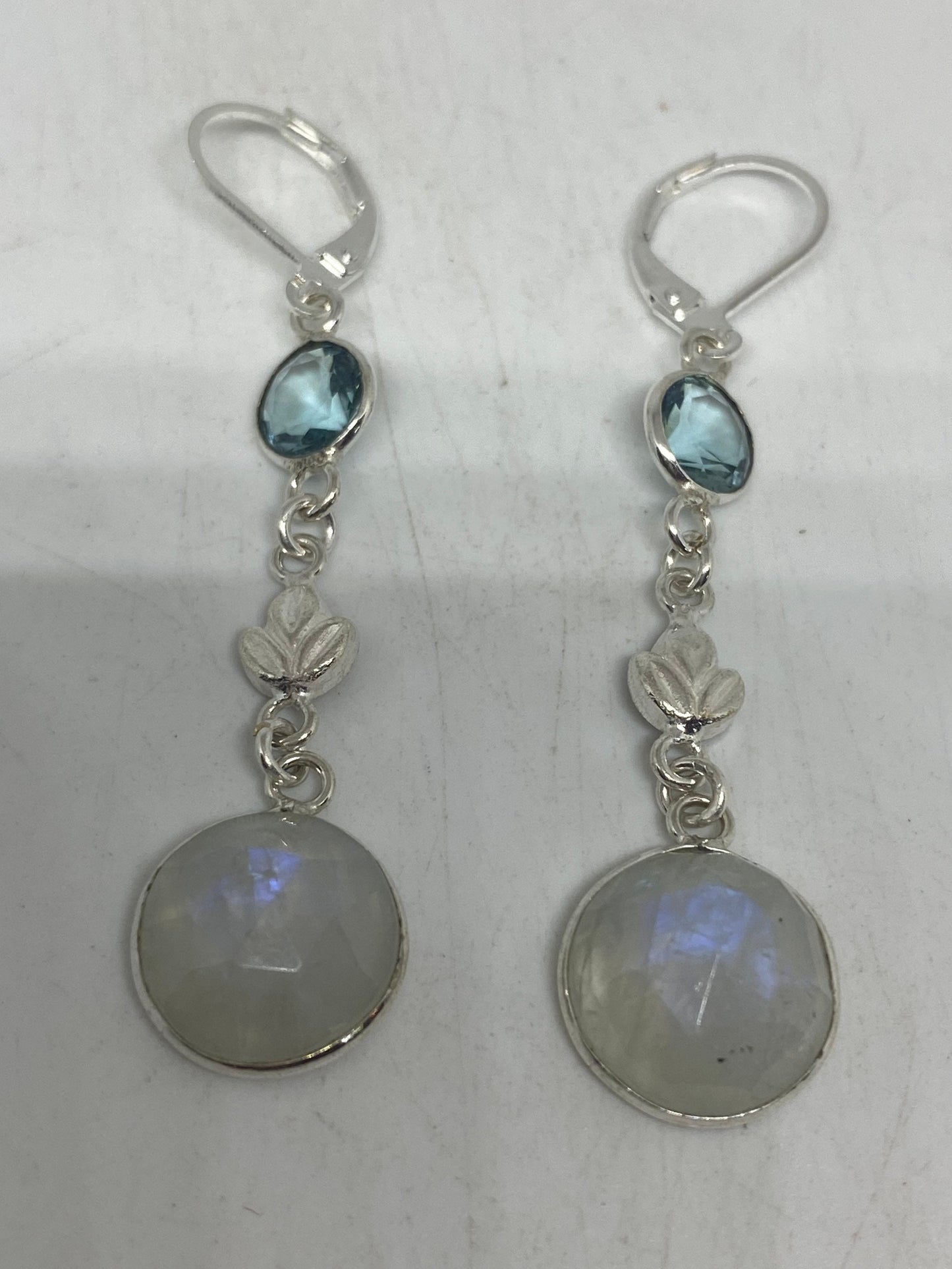 Vintage Rainbow Moonstone Sterling Silver Lever Back Dangle Earrings