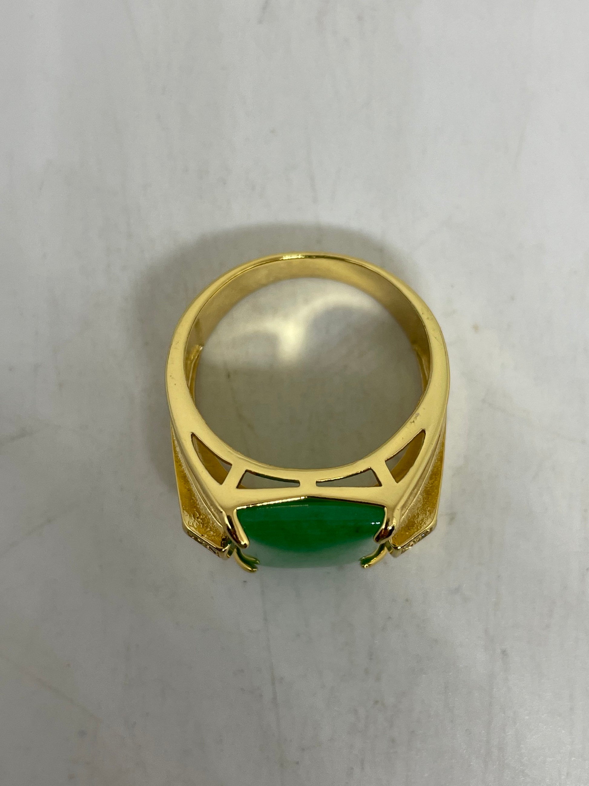 Vintage Lucky Green Nephrite Jade Golden Ring