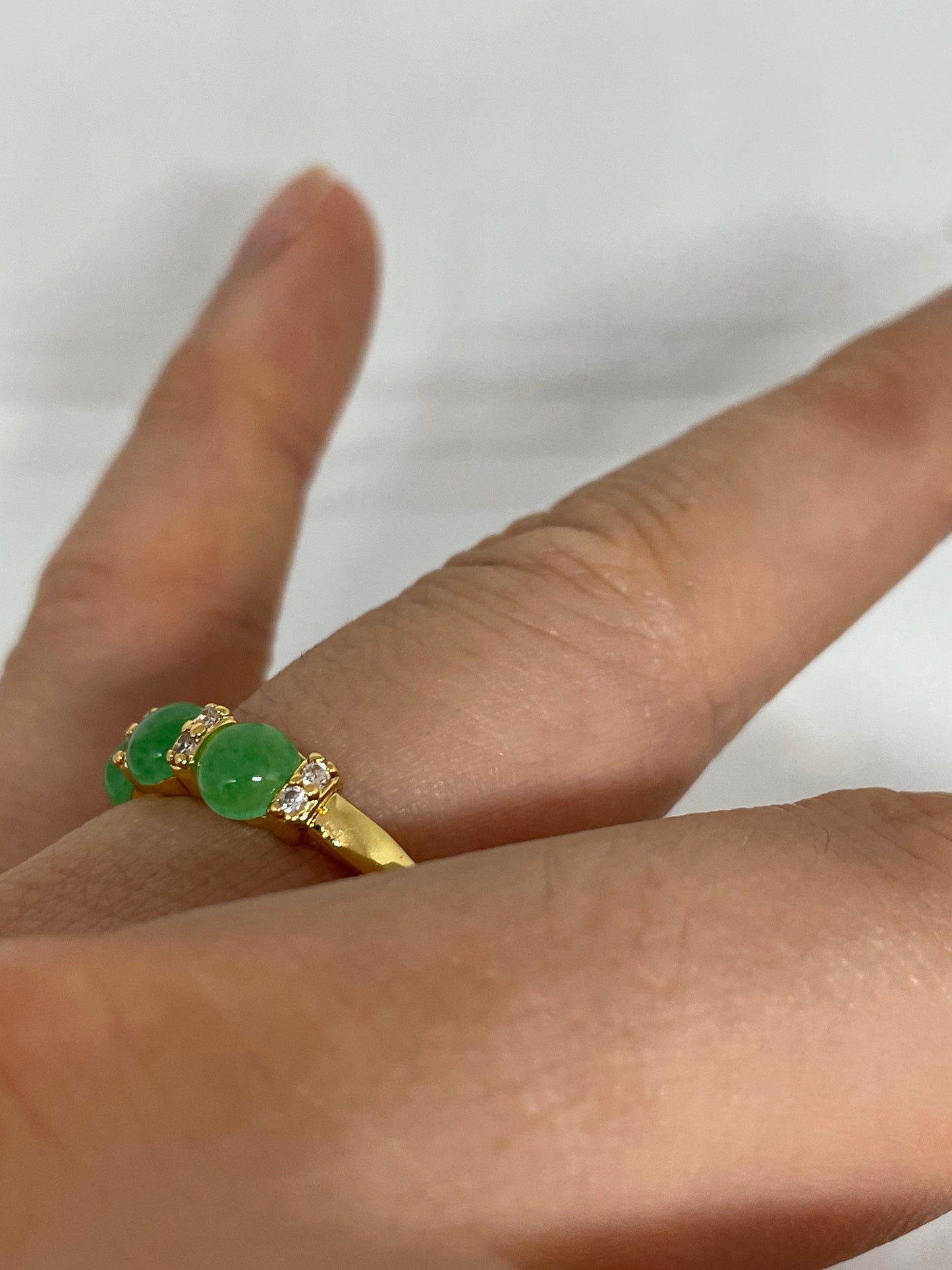 Vintage Lucky Green Nephrite Jade Golden Ring