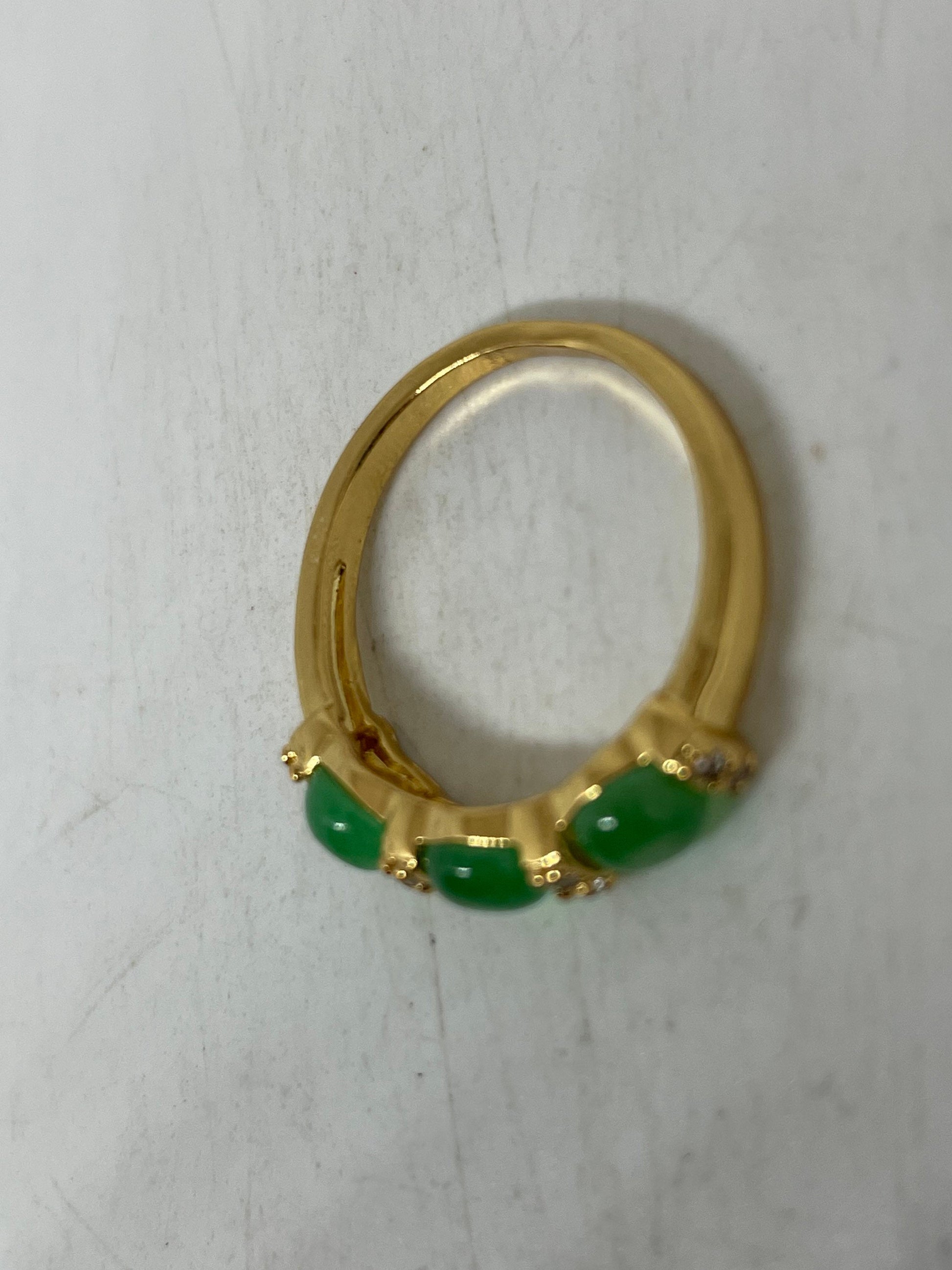 Vintage Lucky Green Nephrite Jade Golden Ring