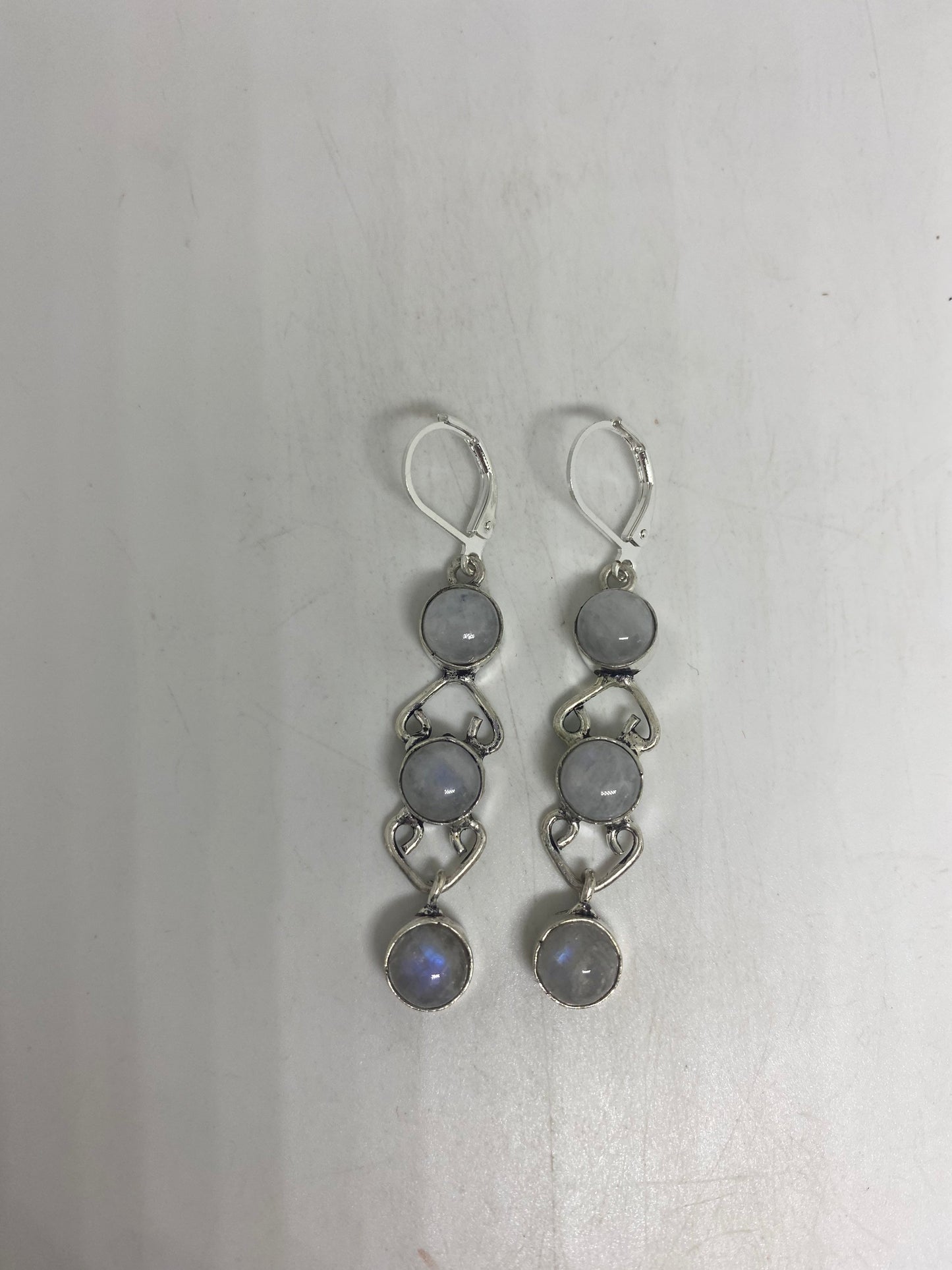 Vintage Rainbow Moonstone Sterling Silver Lever Back Dangle Earrings