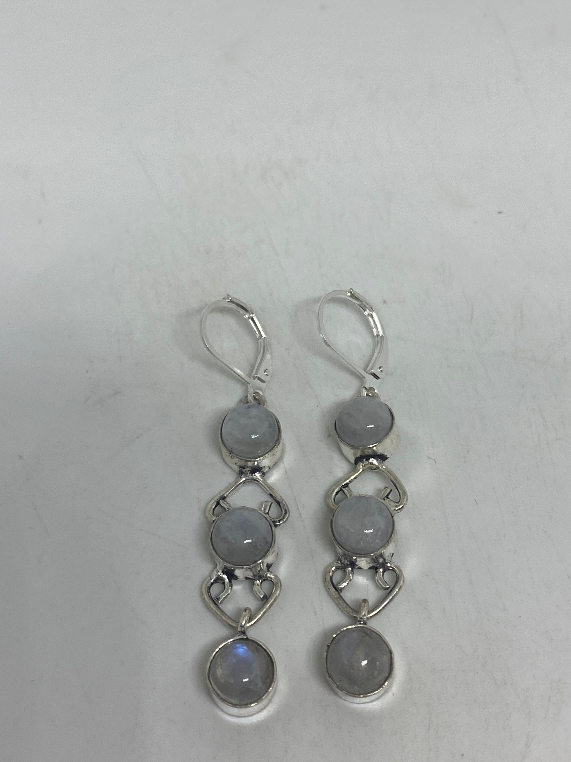 Vintage Rainbow Moonstone Sterling Silver Lever Back Dangle Earrings