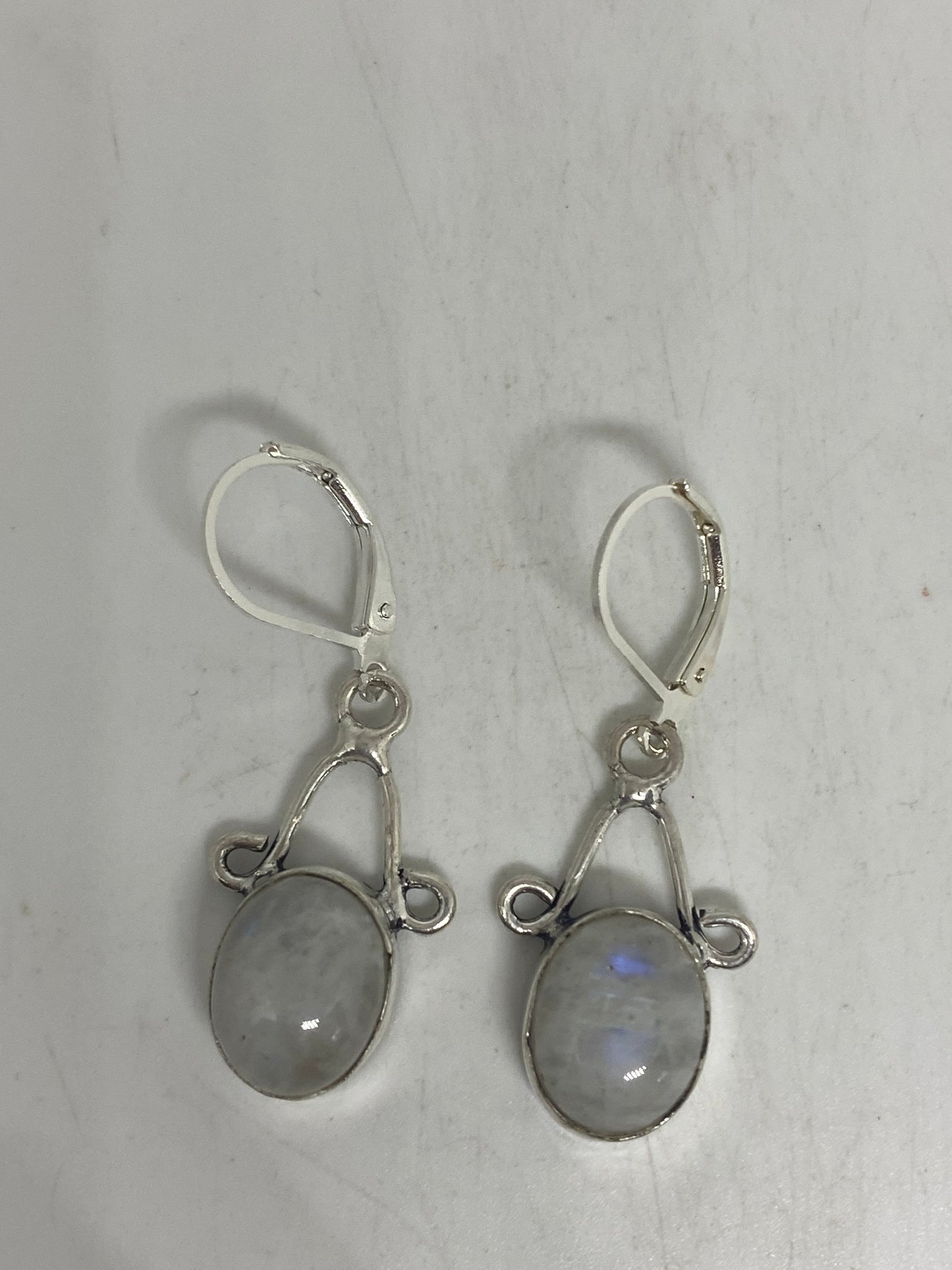 Vintage Rainbow Moonstone Sterling Silver Lever Back Dangle Earrings