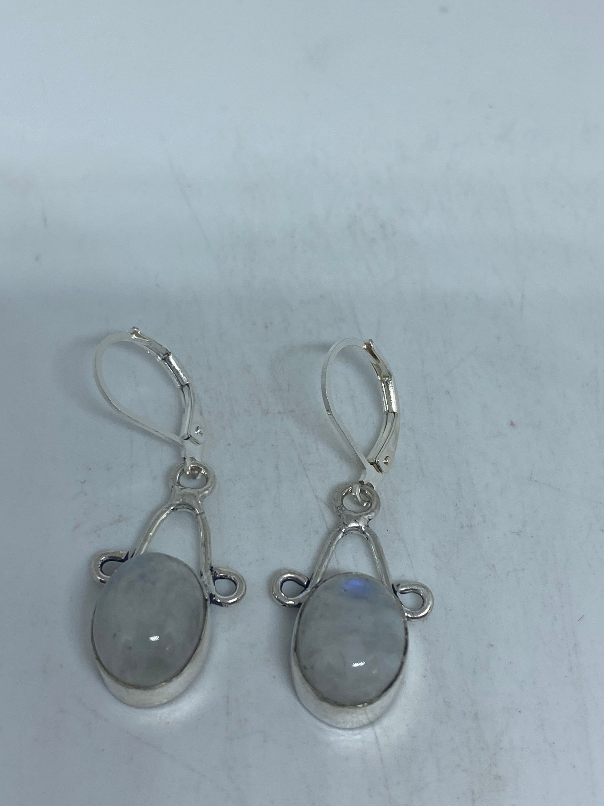 Vintage Rainbow Moonstone Sterling Silver Lever Back Dangle Earrings