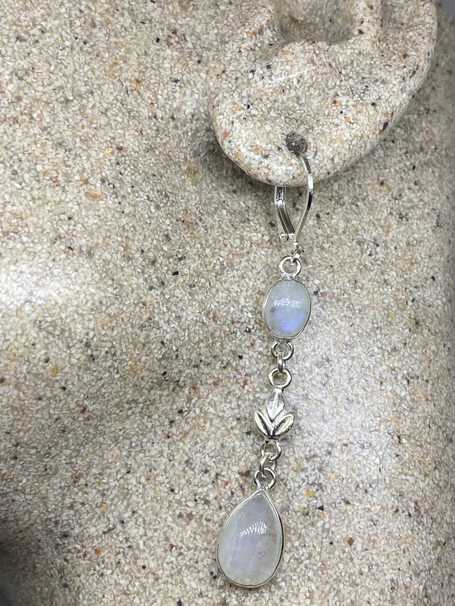 Vintage Rainbow Moonstone Sterling Silver Lever Back Dangle Earrings