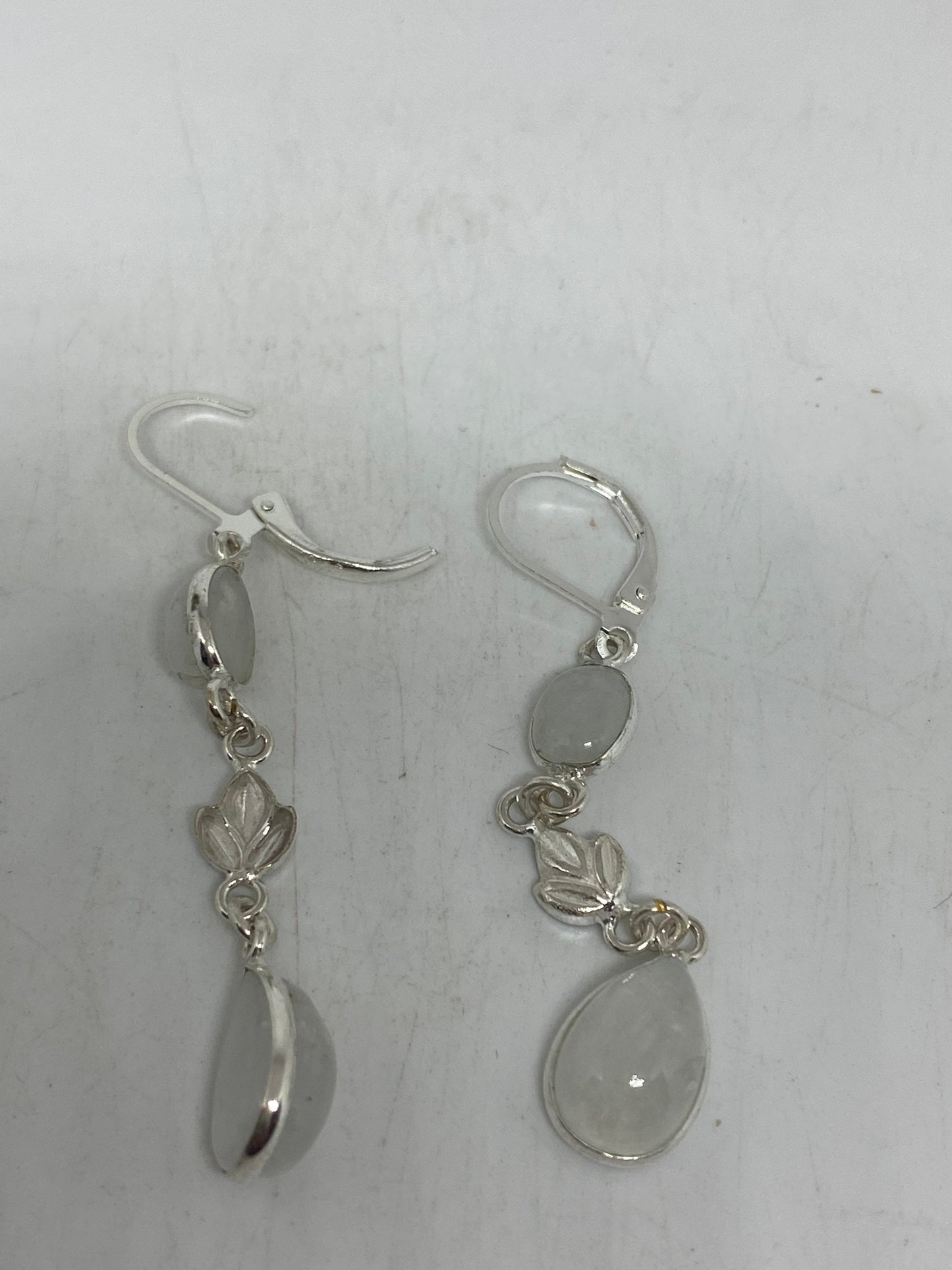 Vintage Rainbow Moonstone Sterling Silver Lever Back Dangle Earrings