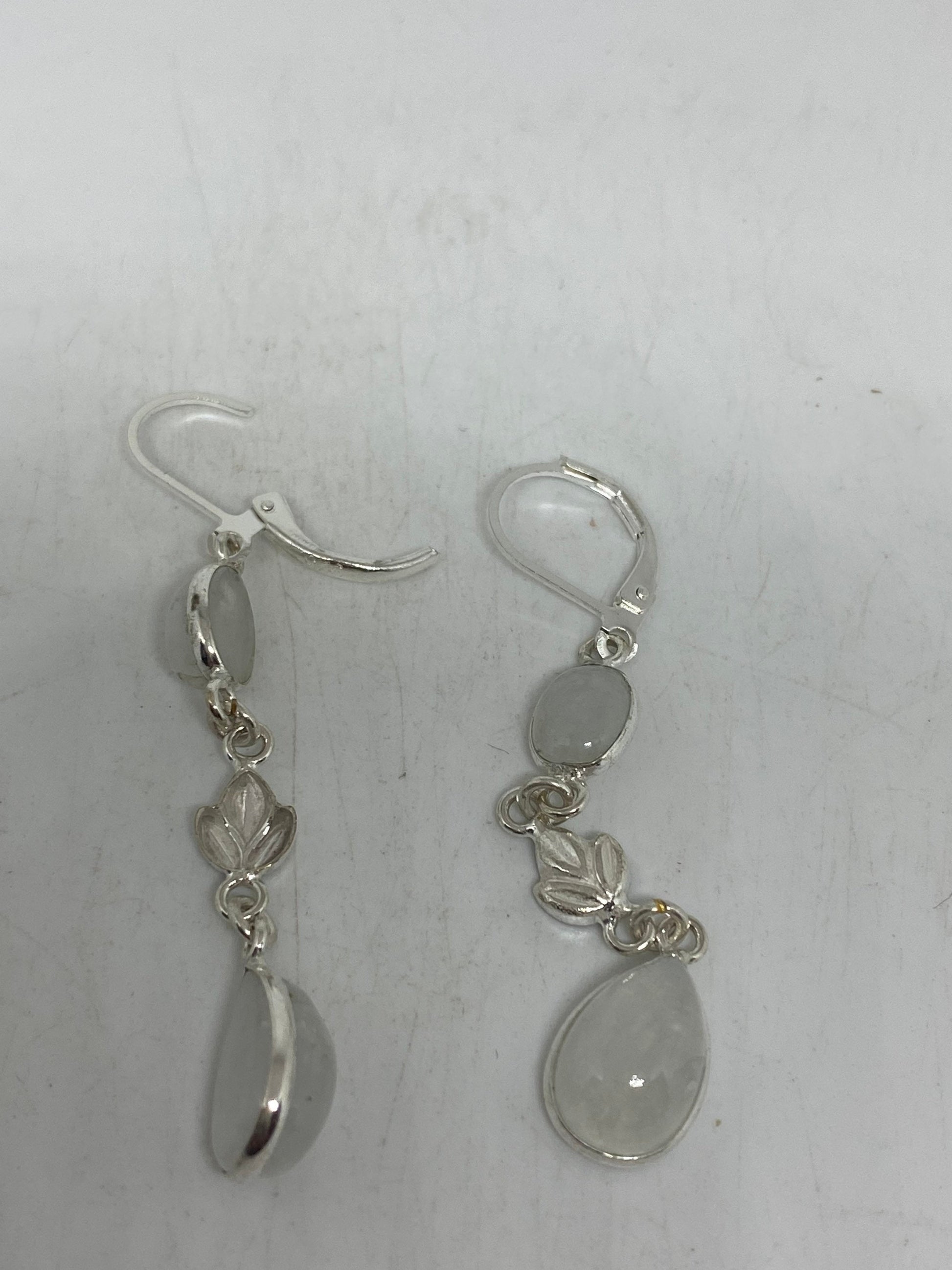 Vintage Rainbow Moonstone Sterling Silver Lever Back Dangle Earrings