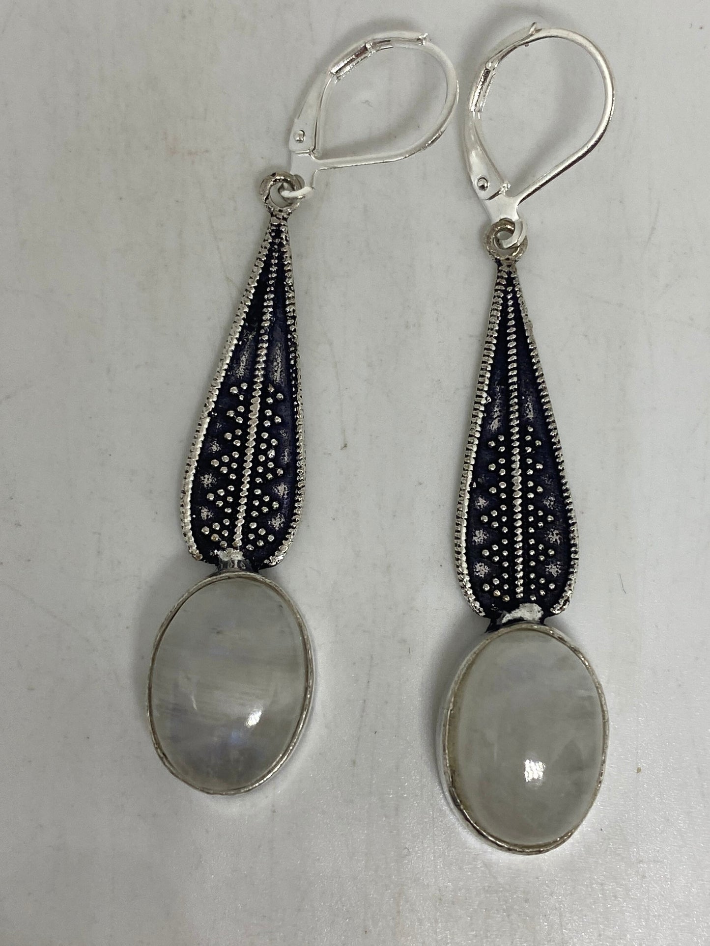 Vintage Rainbow Moonstone Sterling Silver Lever Back Dangle Earrings