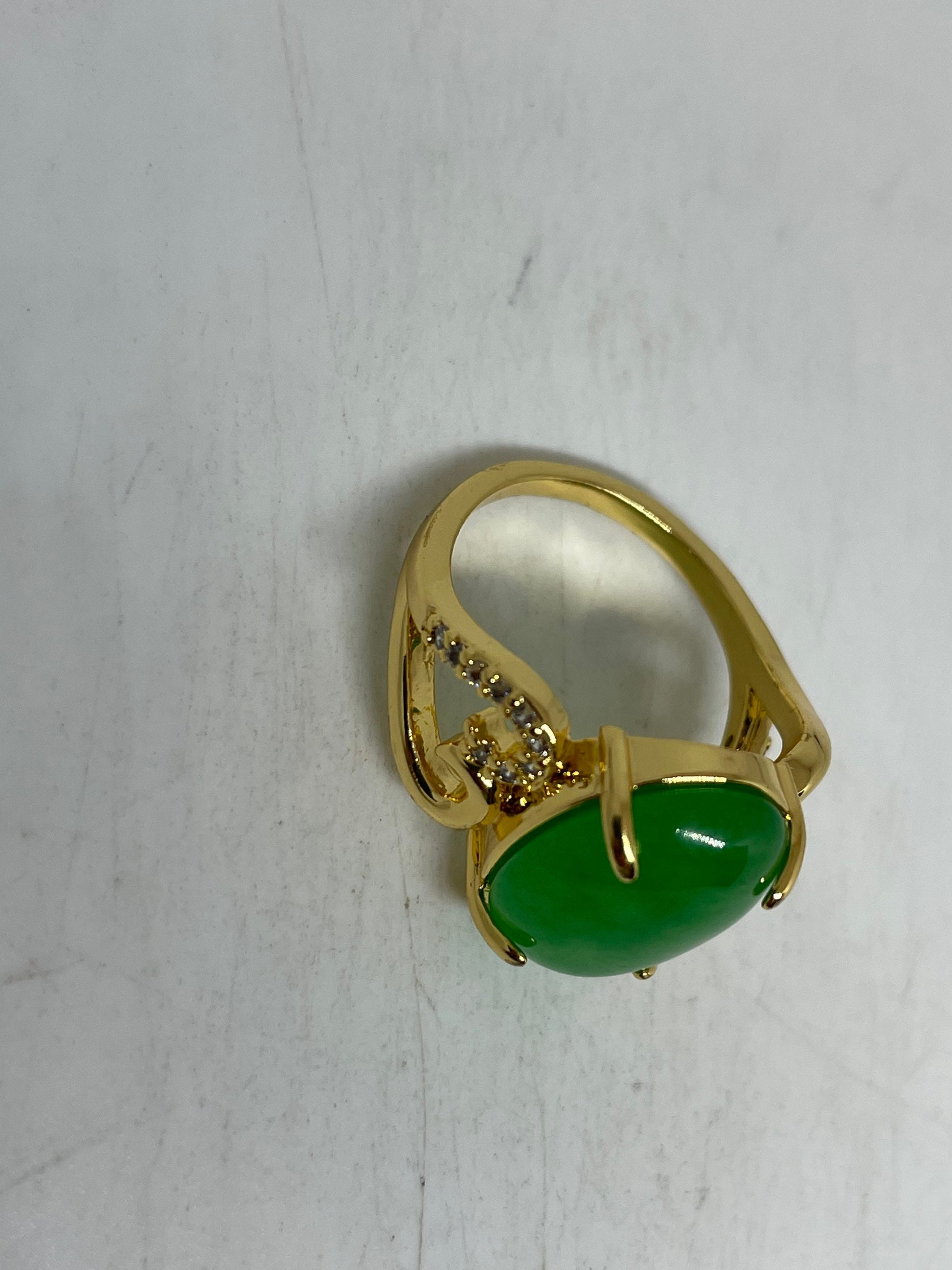 Vintage Lucky Green Nephrite Jade Golden Ring