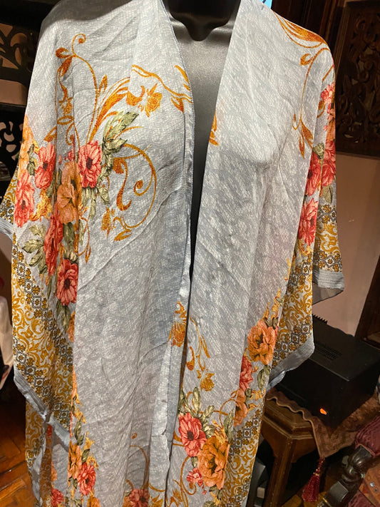 Vintage Japanese Print Scarf Wrap Poncho