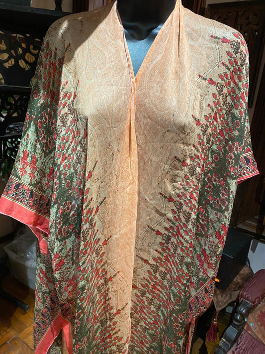 Vintage Japanese Print Scarf Wrap Poncho