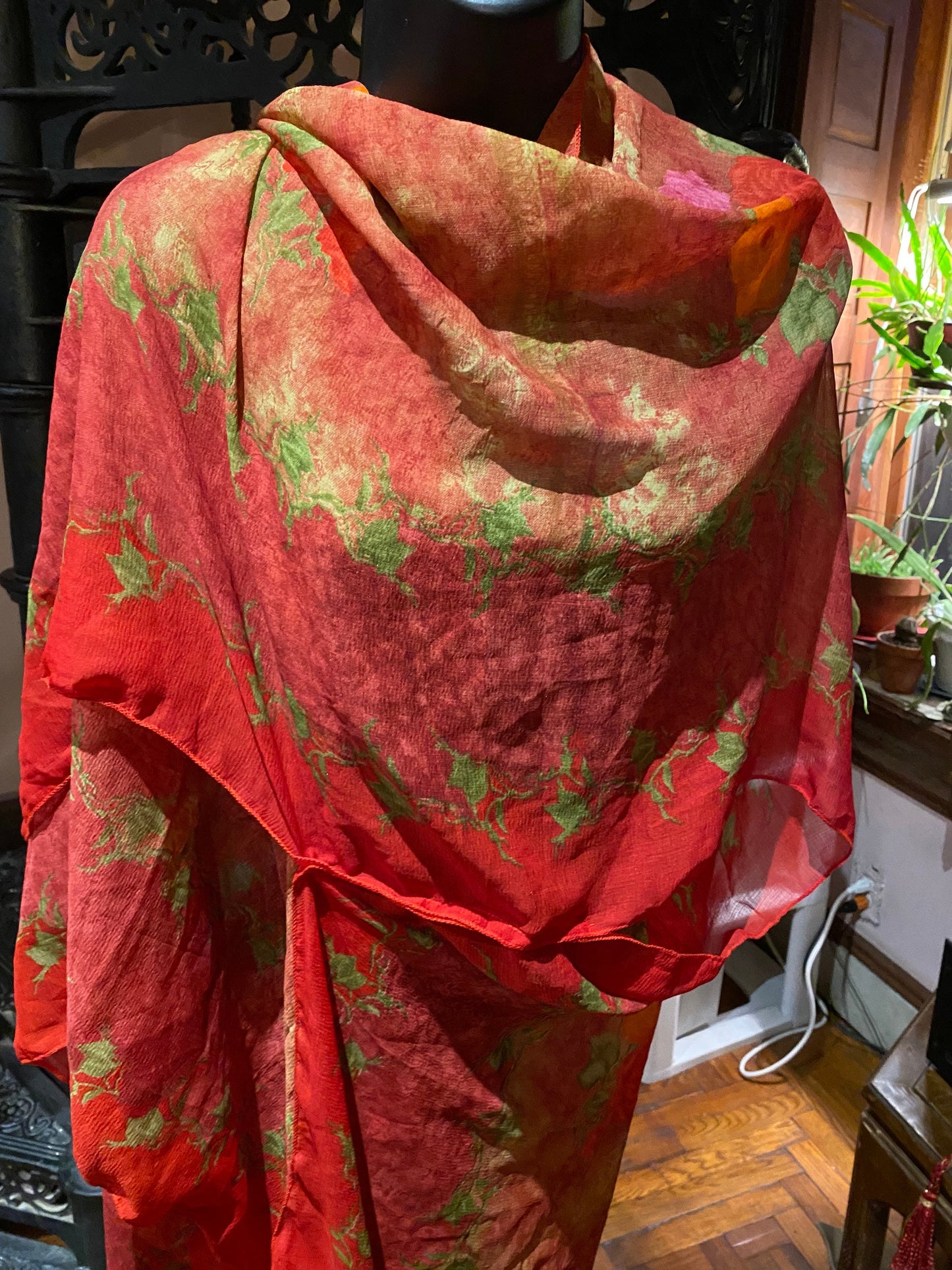 Vintage Japanese Print Scarf Wrap Poncho