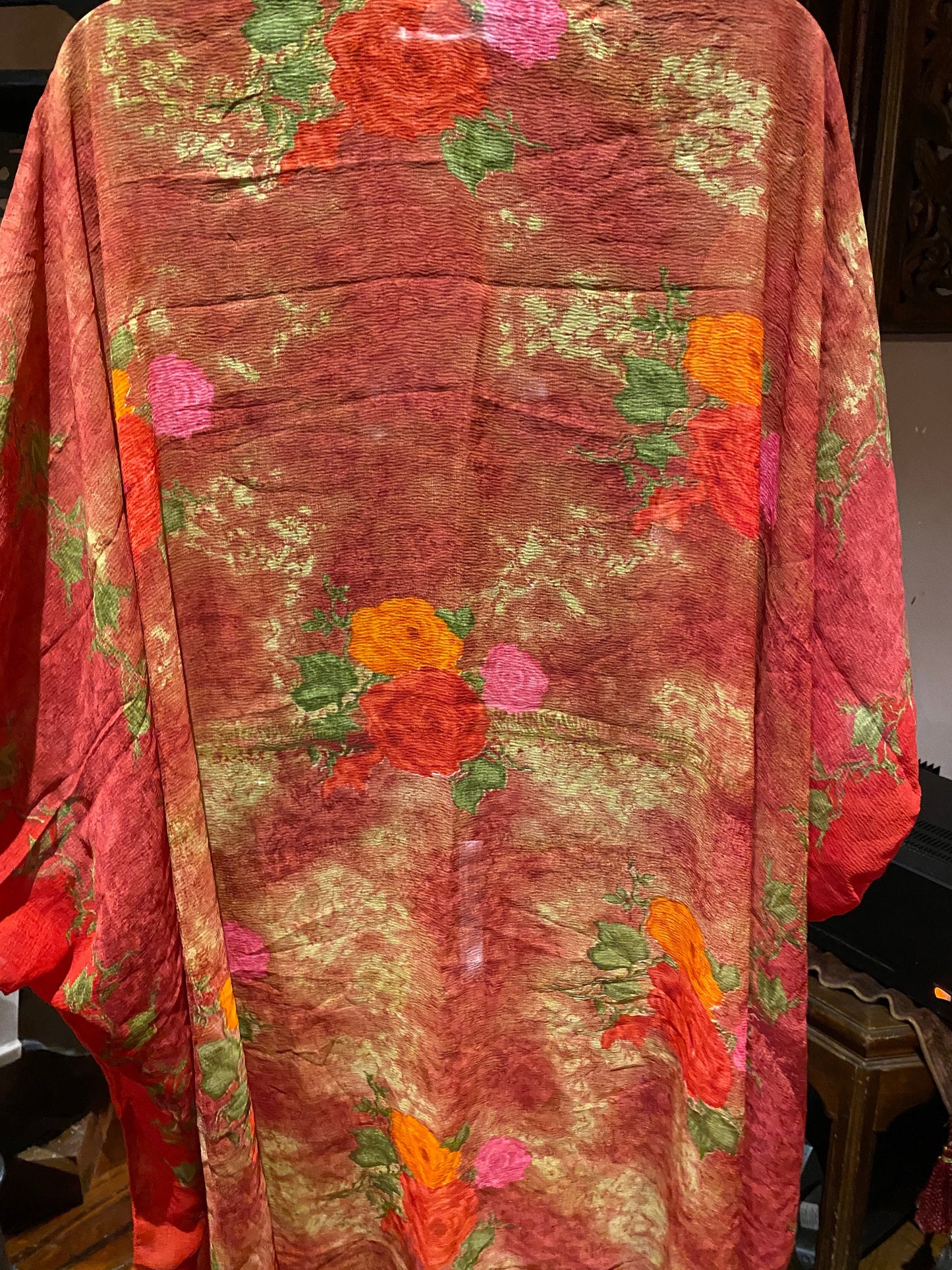 Vintage Japanese Print Scarf Wrap Poncho