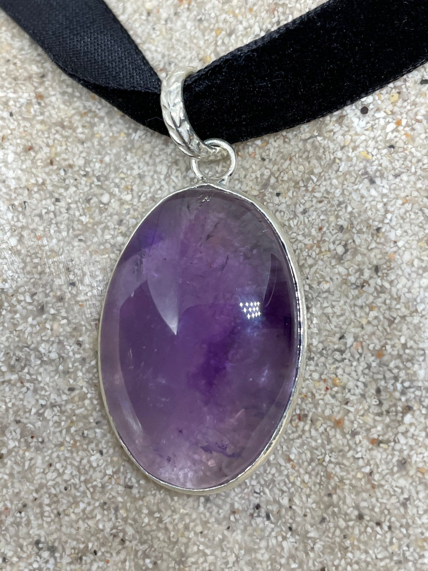 Cabochon Cut Droplet Deep Purple Genuine Amethyst Necklace