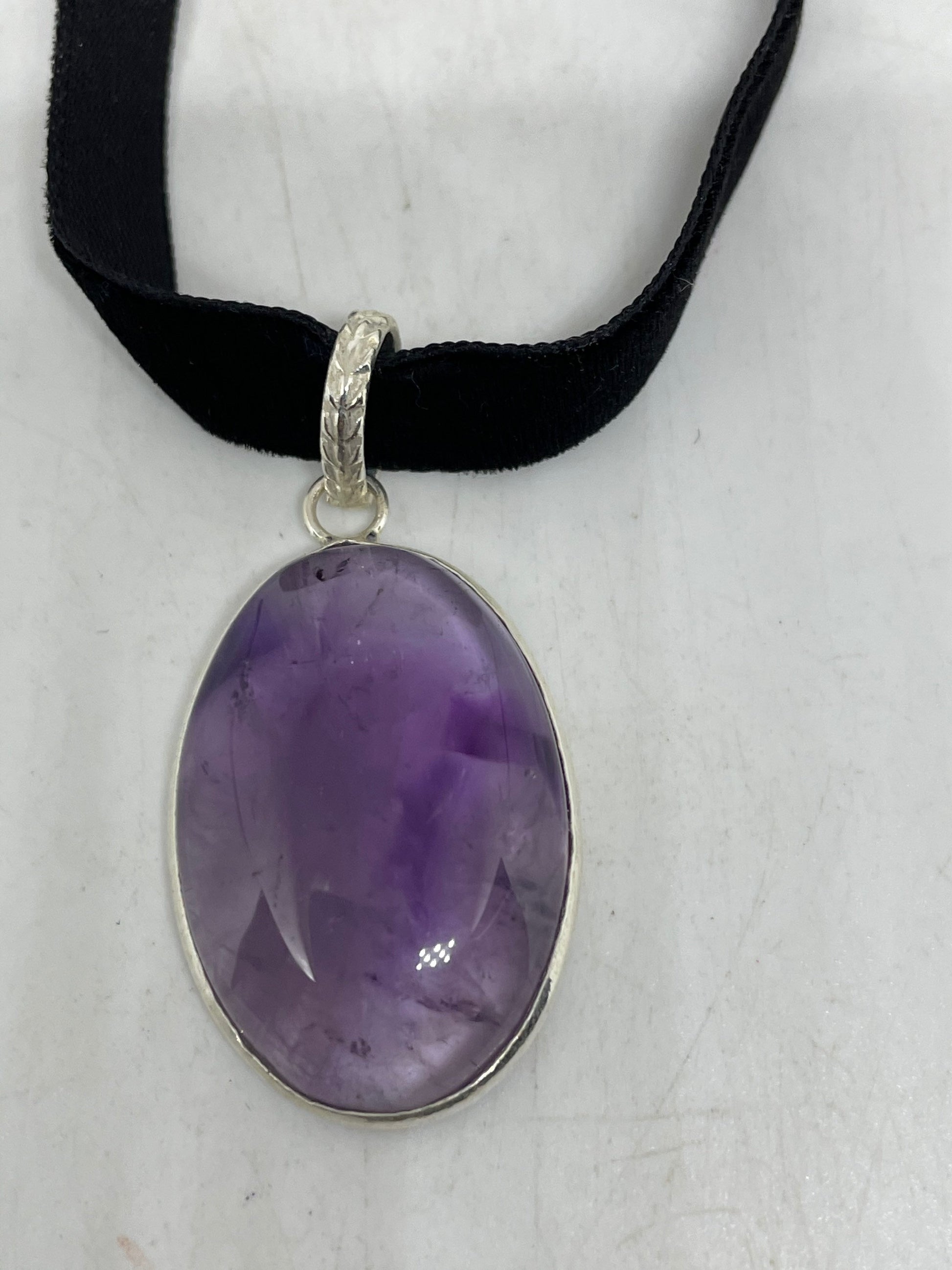 Cabochon Cut Droplet Deep Purple Genuine Amethyst Necklace