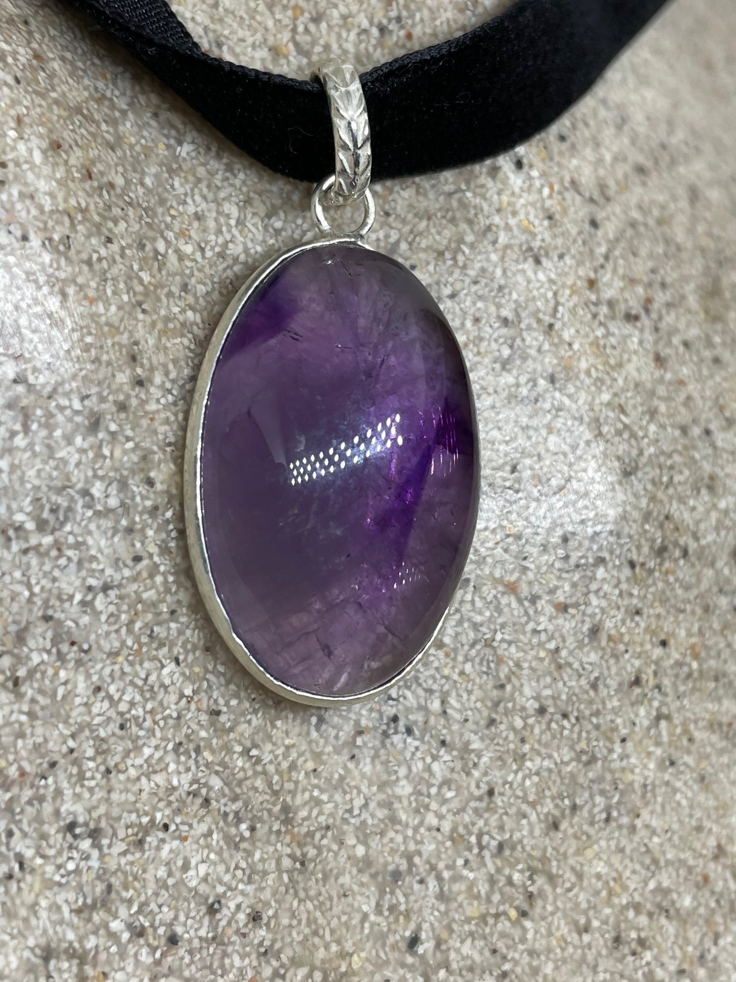 Cabochon Cut Droplet Deep Purple Genuine Amethyst Necklace