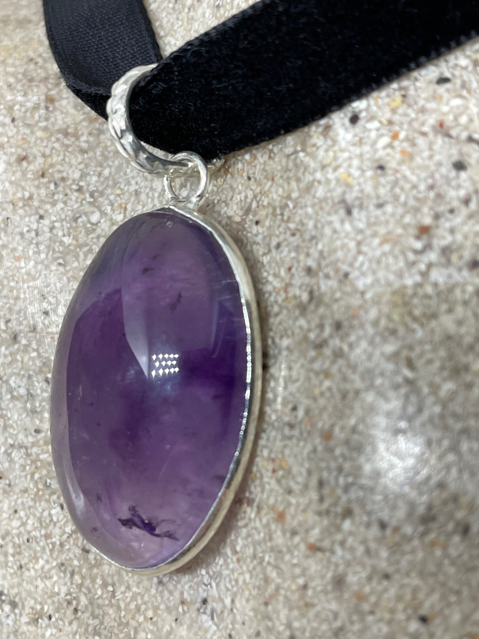 Cabochon Cut Droplet Deep Purple Genuine Amethyst Necklace