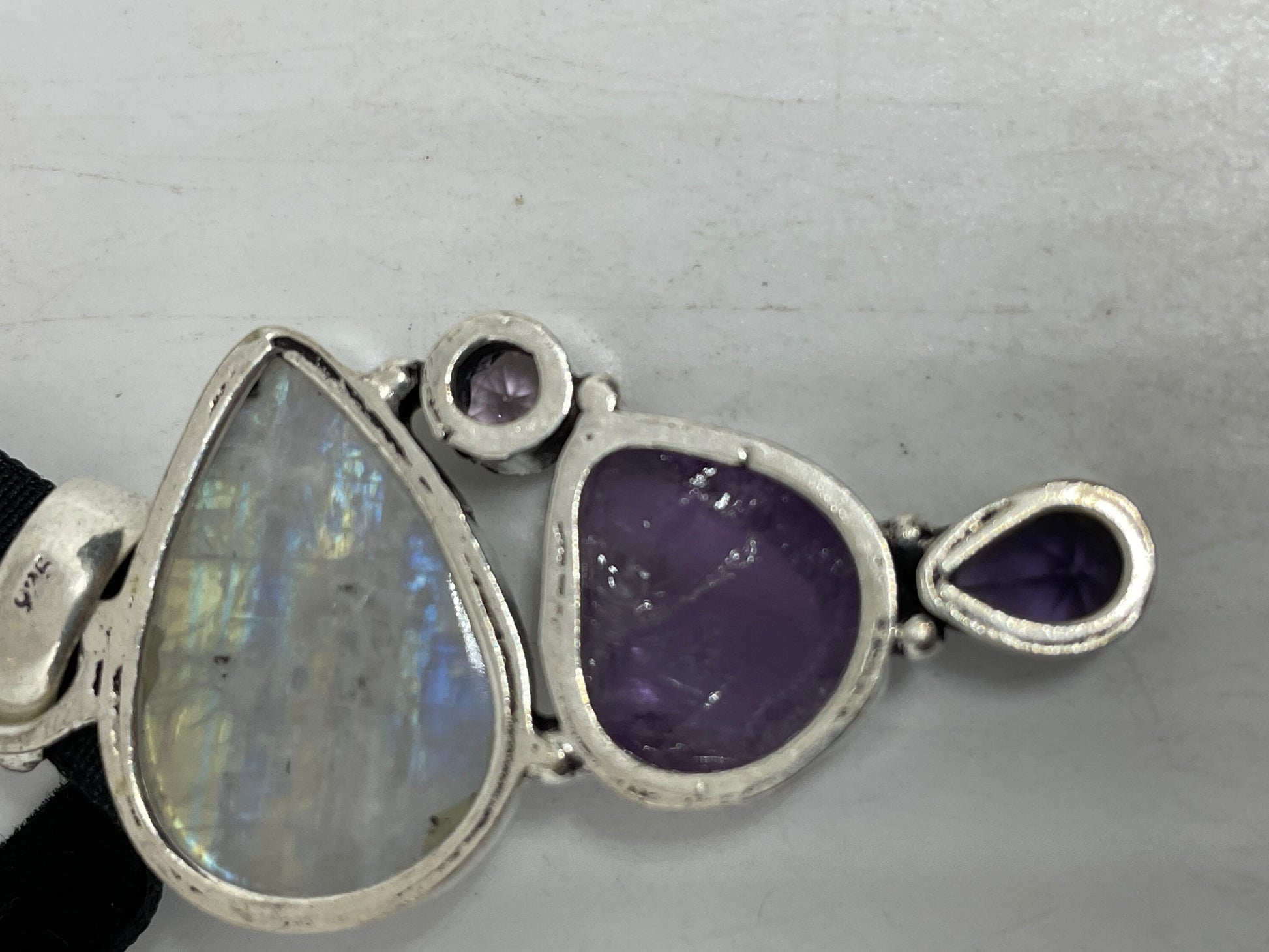 Vintage Rainbow Moonstone Amethyst Choker Pendant Necklace