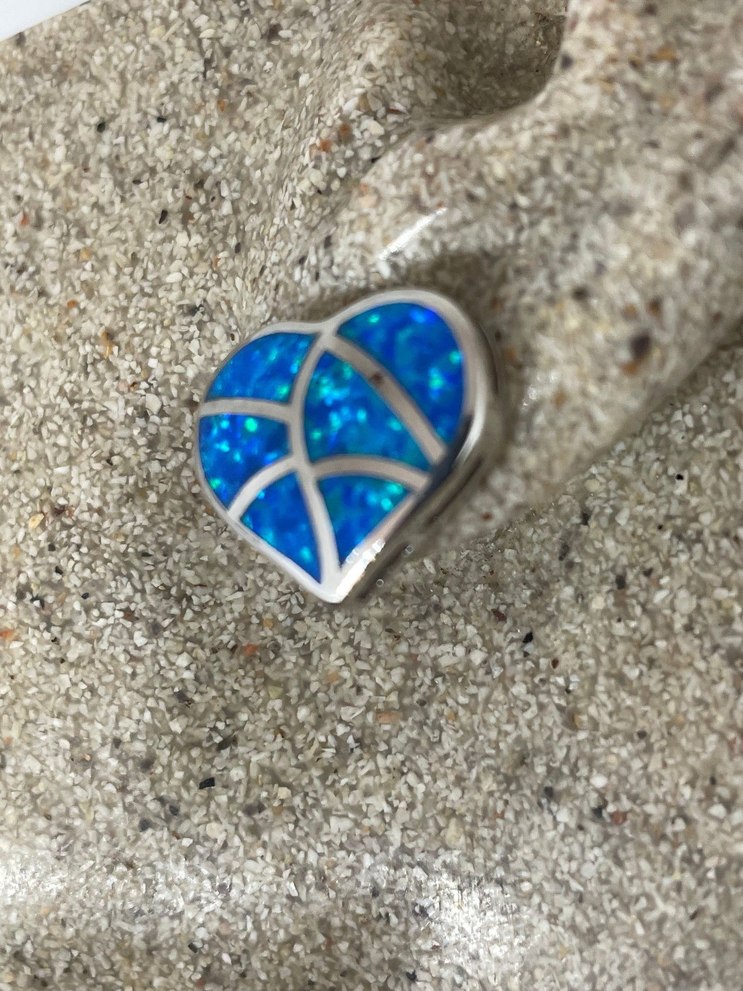 Vintage Blue OpalHEart Earrings 925 Sterling Silver Stud Button