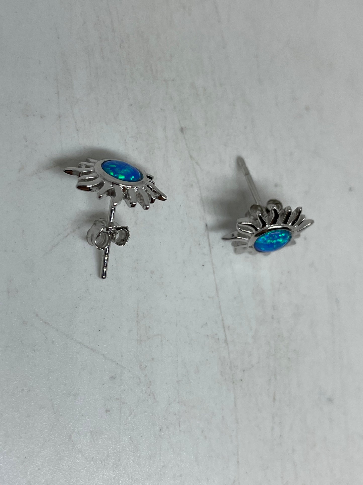 Vintage Opal Earrings 925 Sterling Silver Stud Button