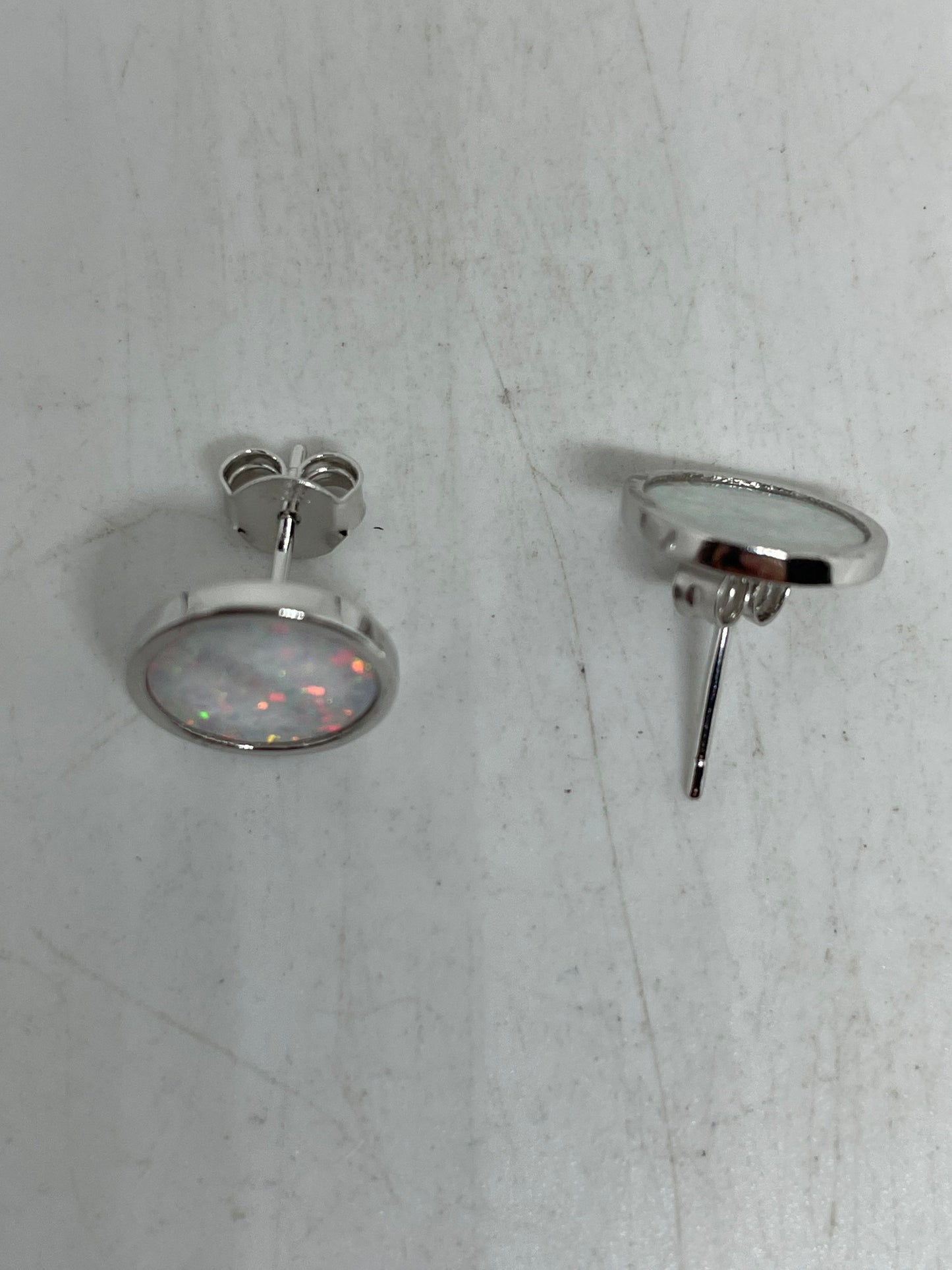 Vintage Opal Earrings 925 Sterling Silver Stud Button