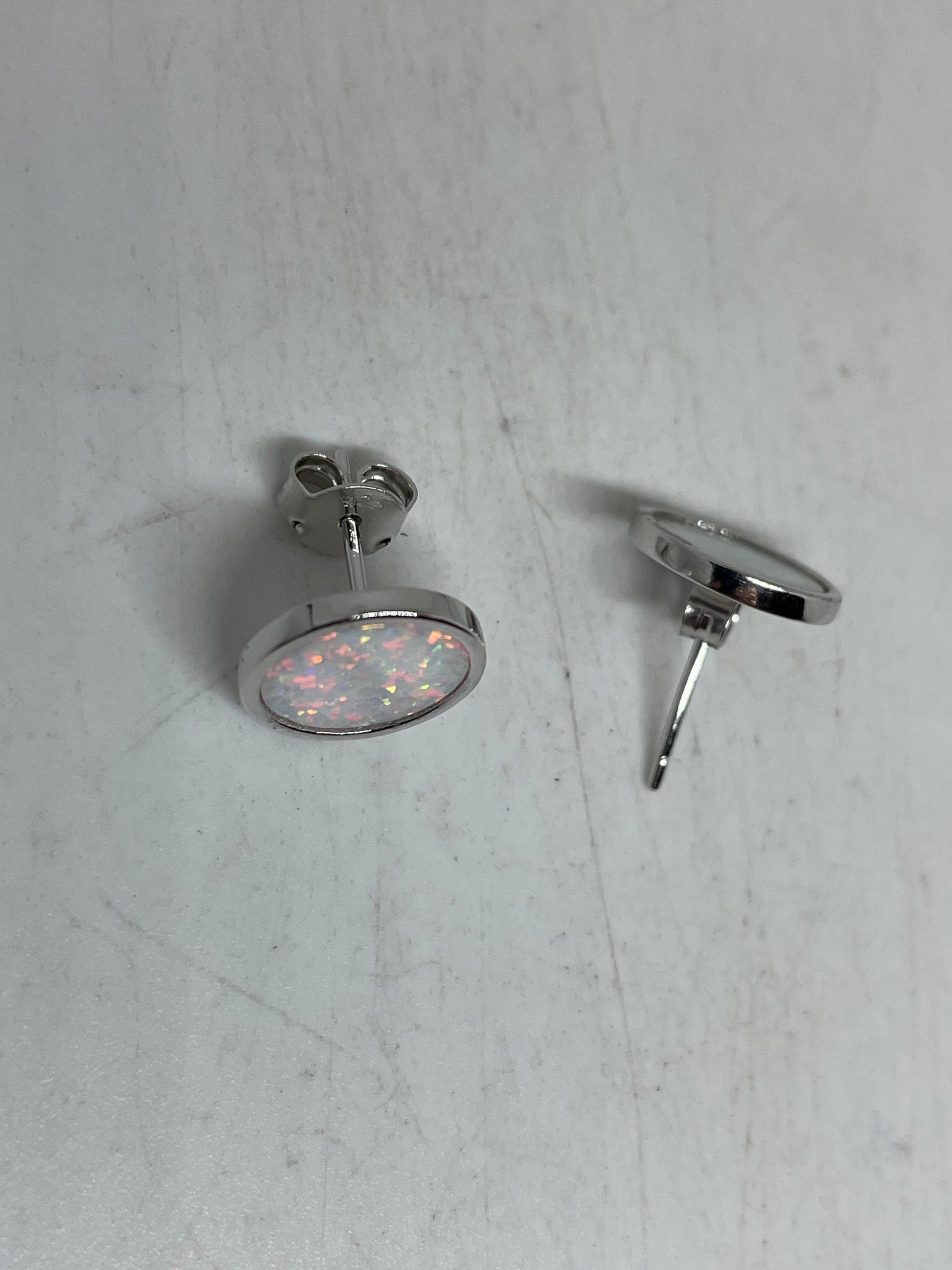 Vintage Opal Earrings 925 Sterling Silver Stud Button