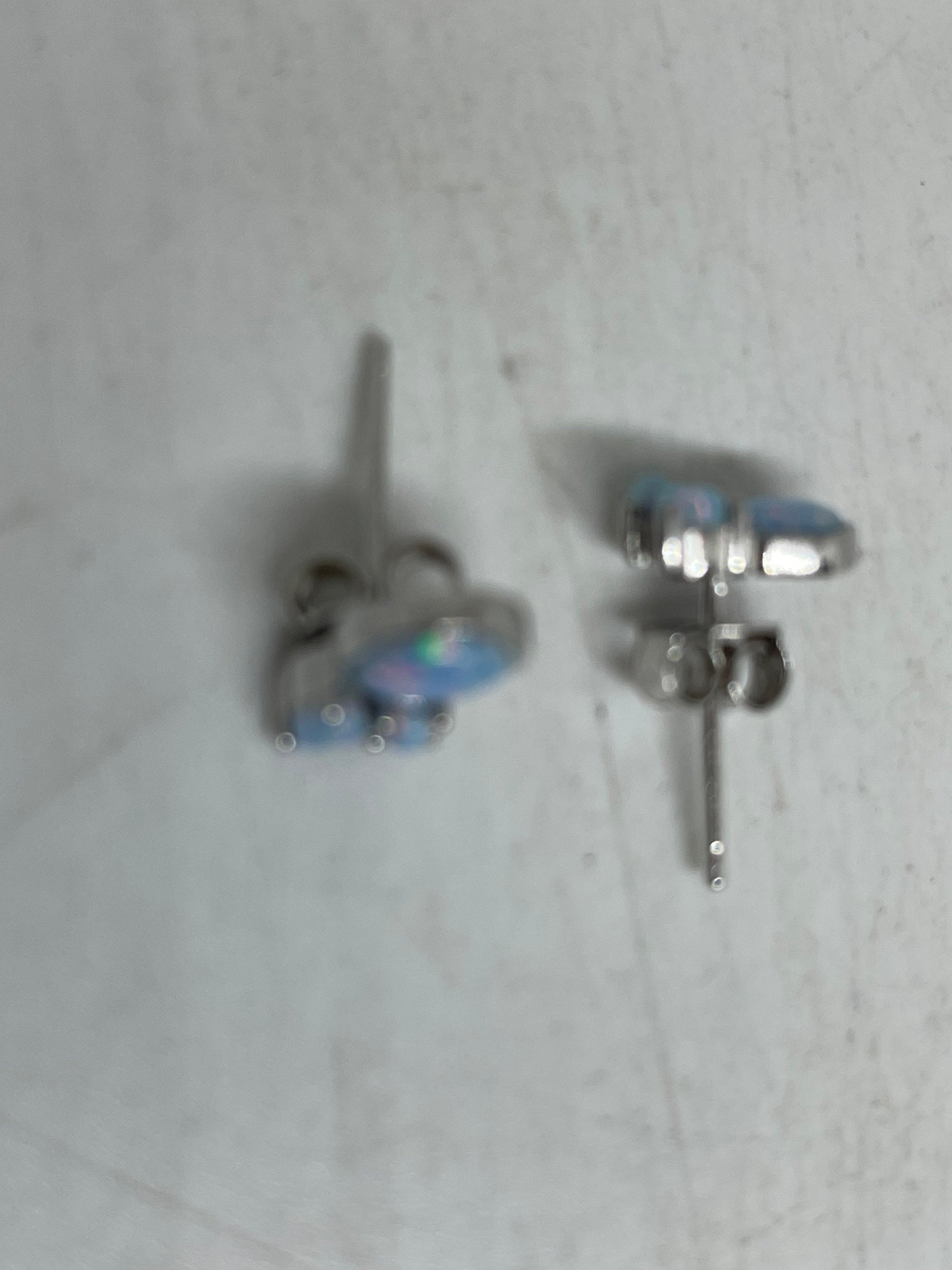 Vintage Opal Earrings 925 Sterling Silver Stud Button