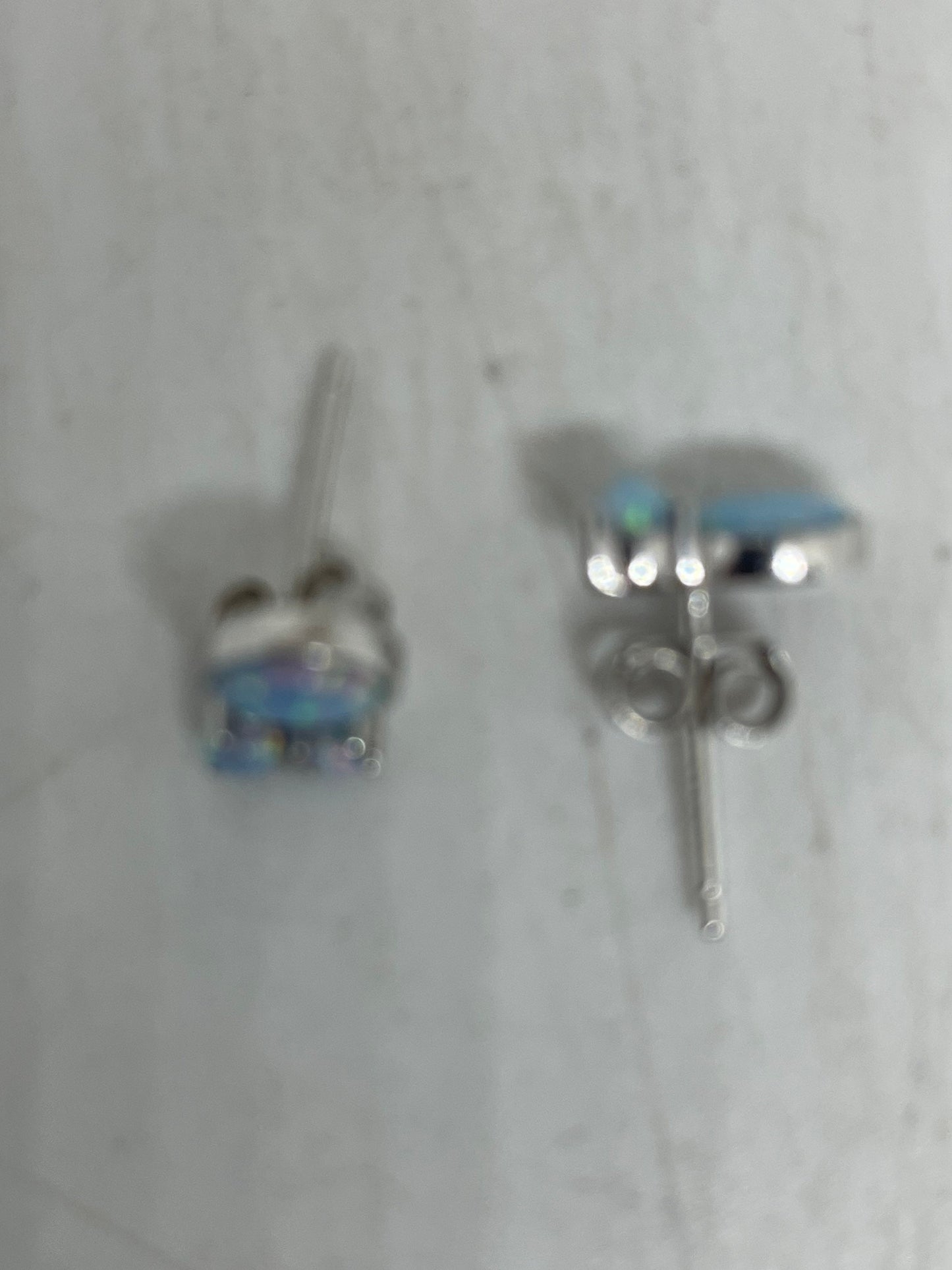 Vintage Opal Earrings 925 Sterling Silver Stud Button