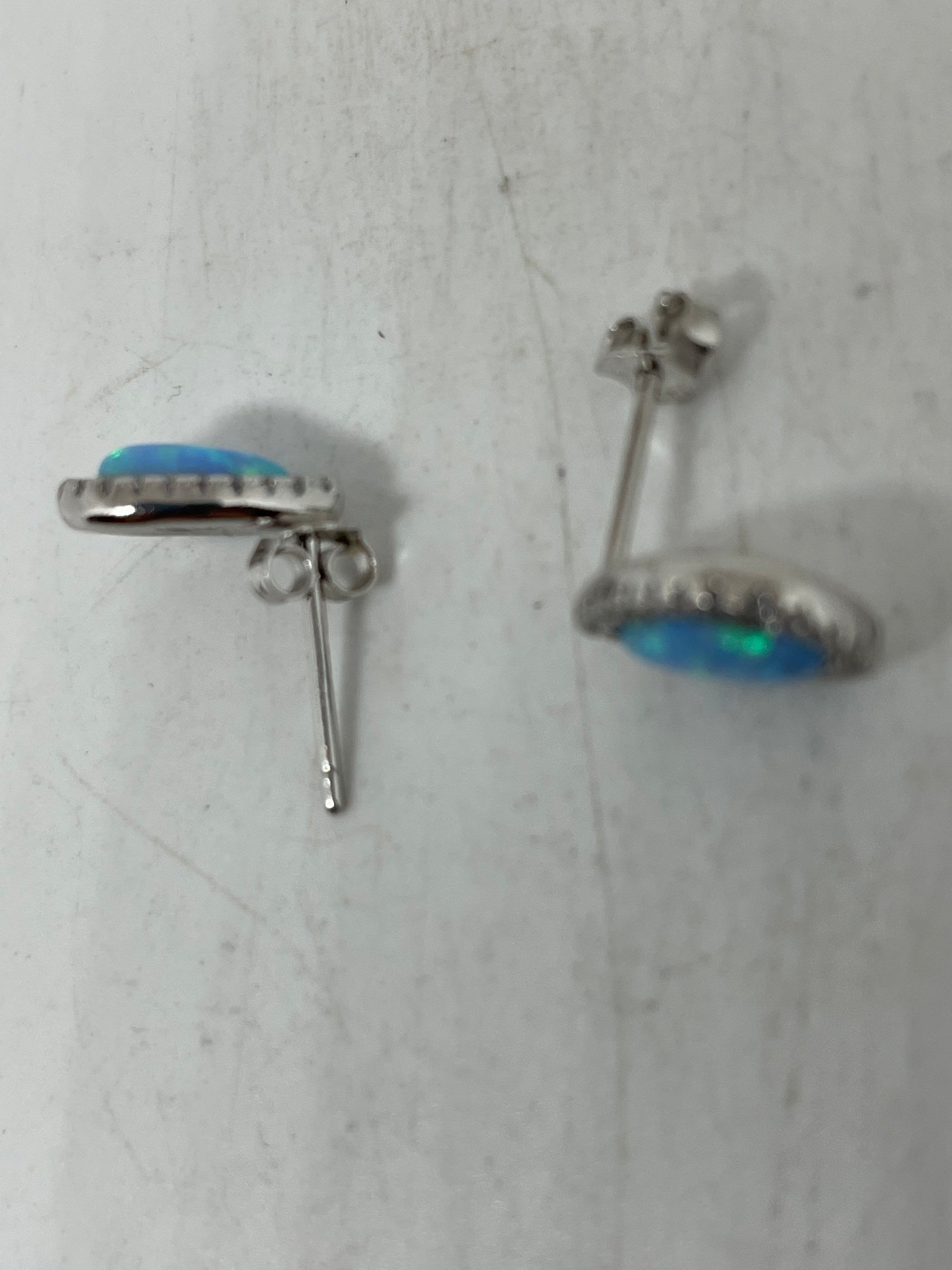 Vintage Opal Earrings 925 Sterling Silver Stud Button