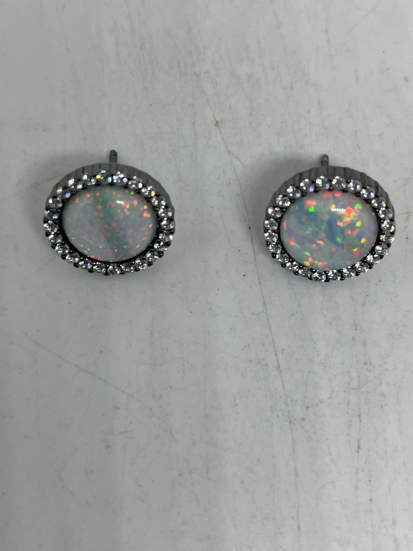 Vintage Opal Earrings 925 Sterling Silver Stud Button