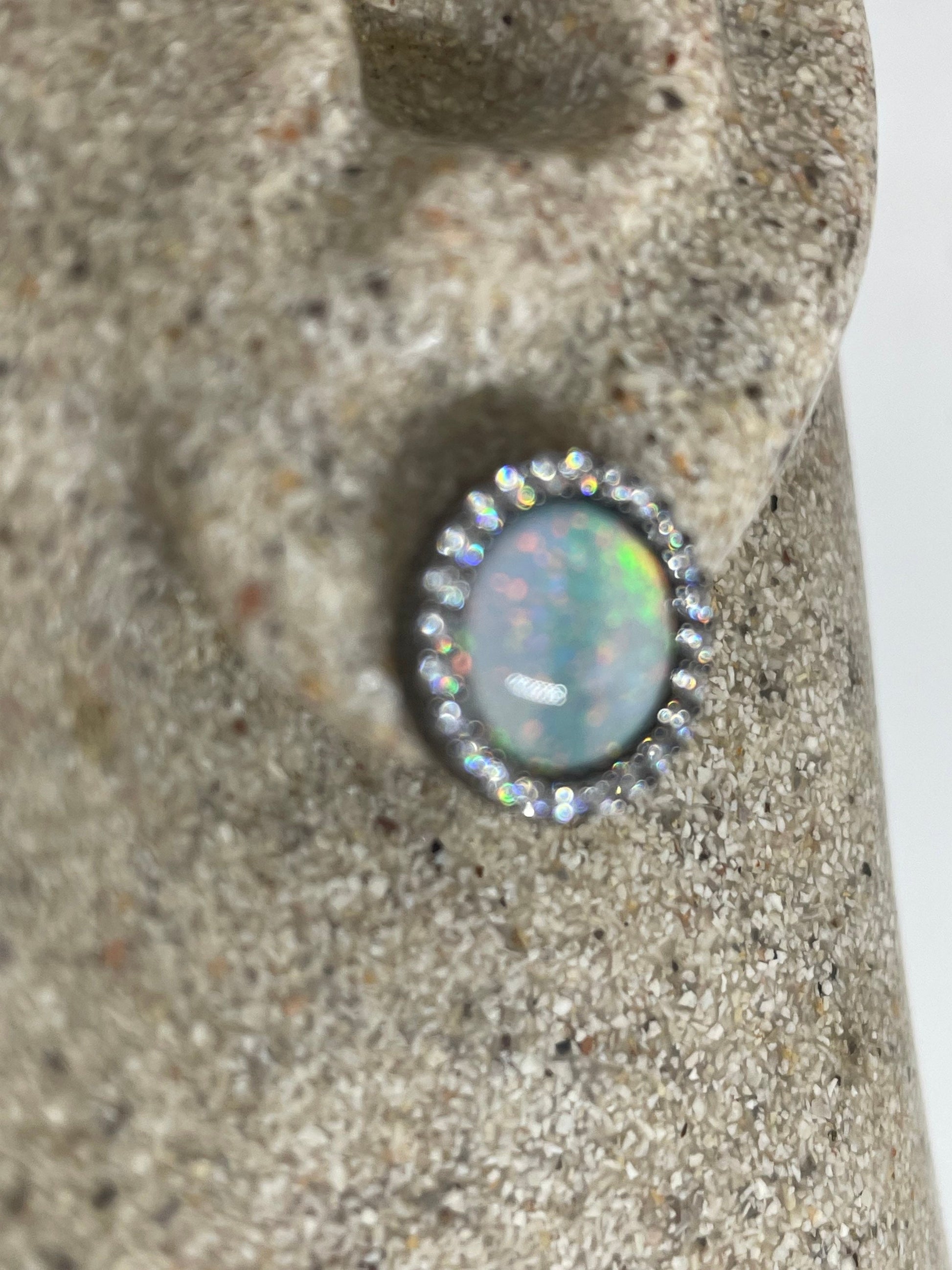 Vintage Opal Earrings 925 Sterling Silver Stud Button