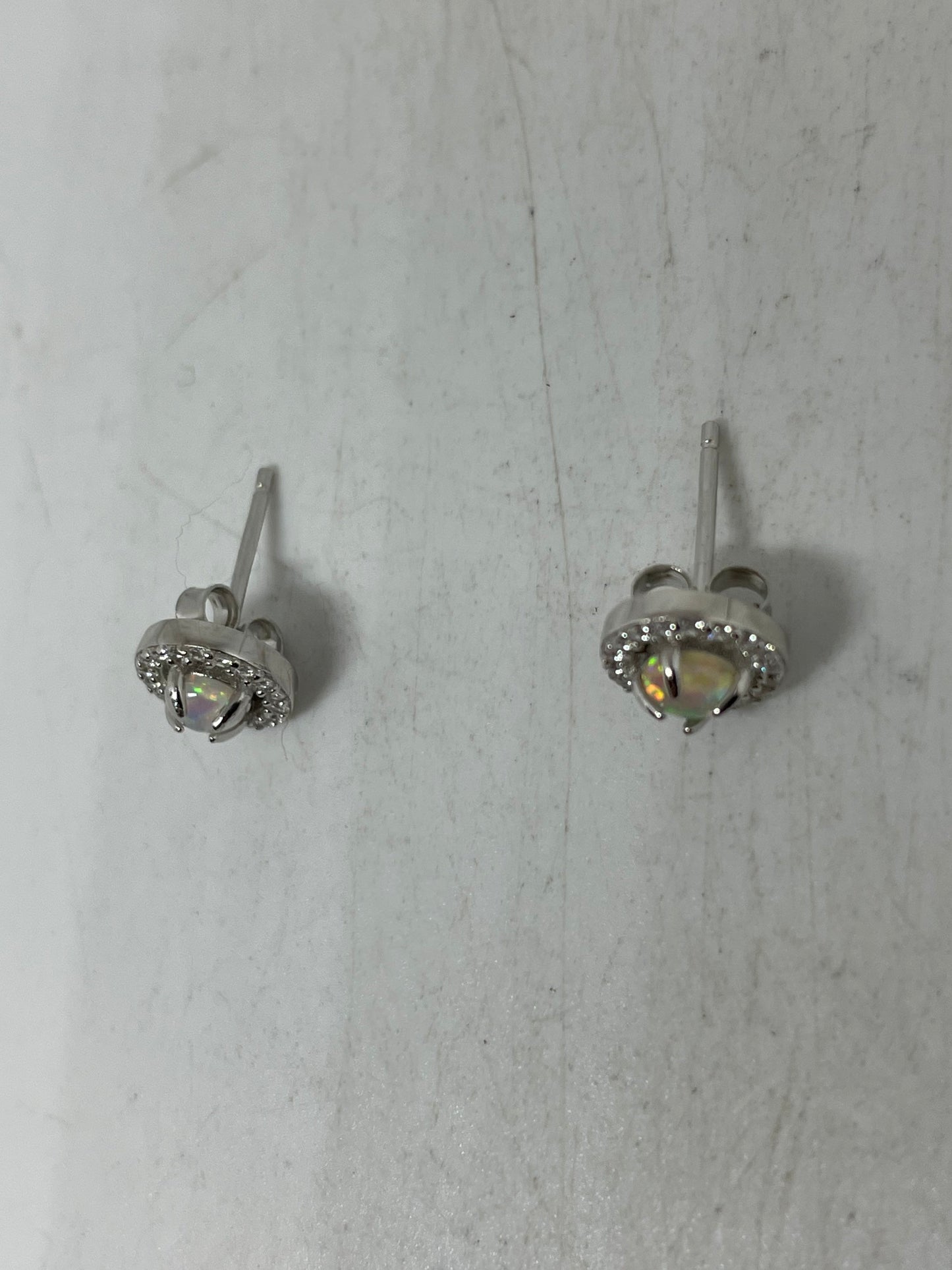 Vintage Opal Earrings 925 Sterling Silver Stud Button