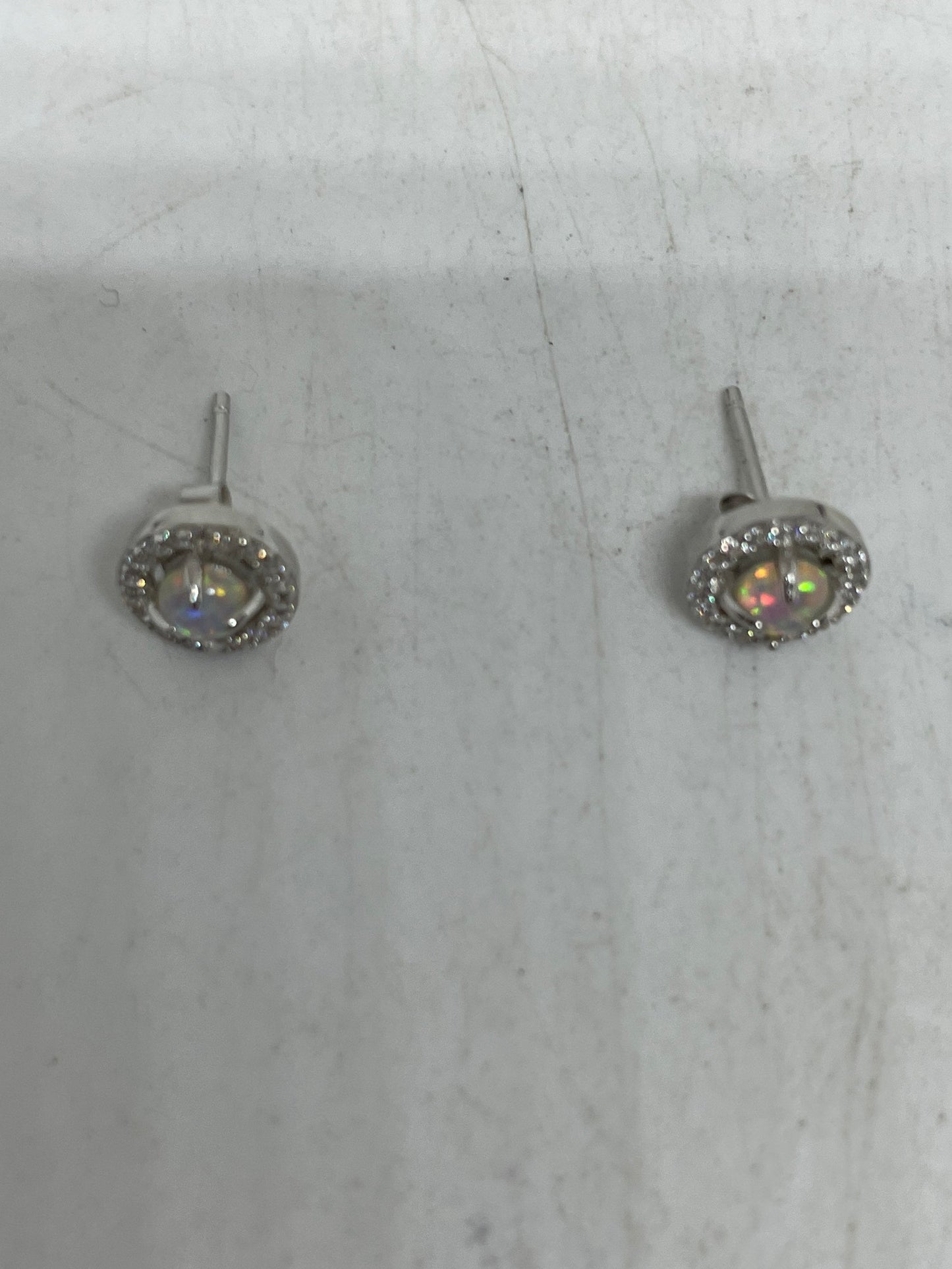 Vintage Opal Earrings 925 Sterling Silver Stud Button