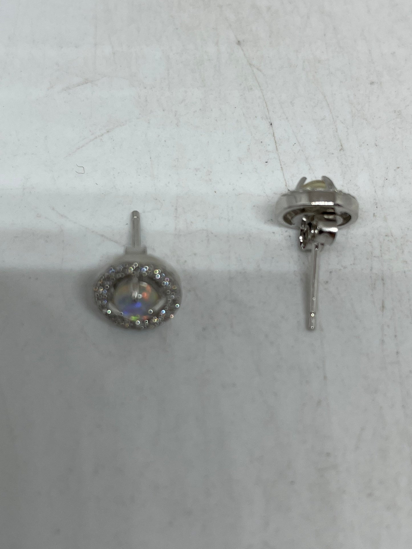 Vintage Opal Earrings 925 Sterling Silver Stud Button