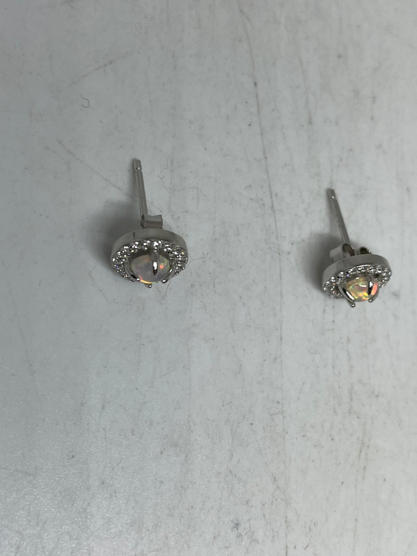 Vintage Opal Earrings 925 Sterling Silver Stud Button