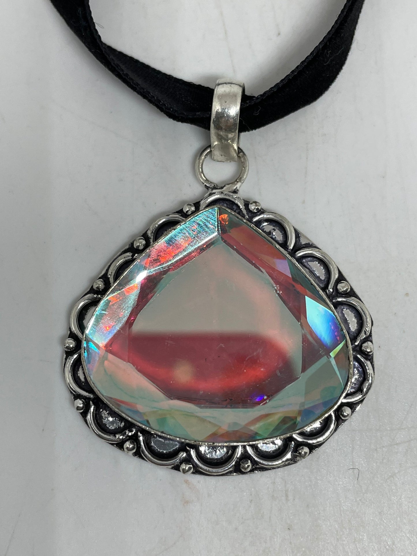 Vintage Rainbow Glass Antique Velvet Choker Necklace